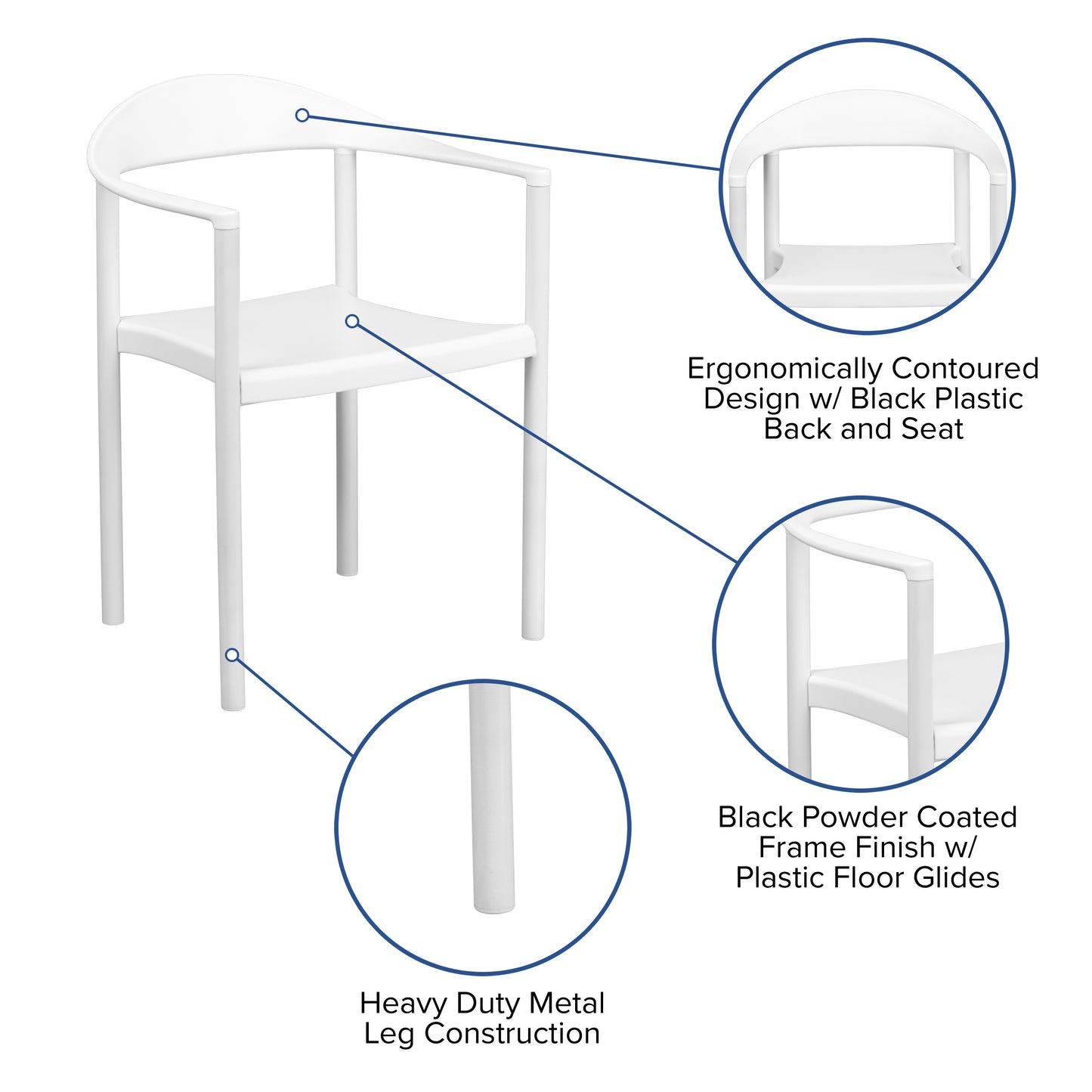 HERCULES Series 1000 lb. Capacity White Plastic Cafe Stack Chair White