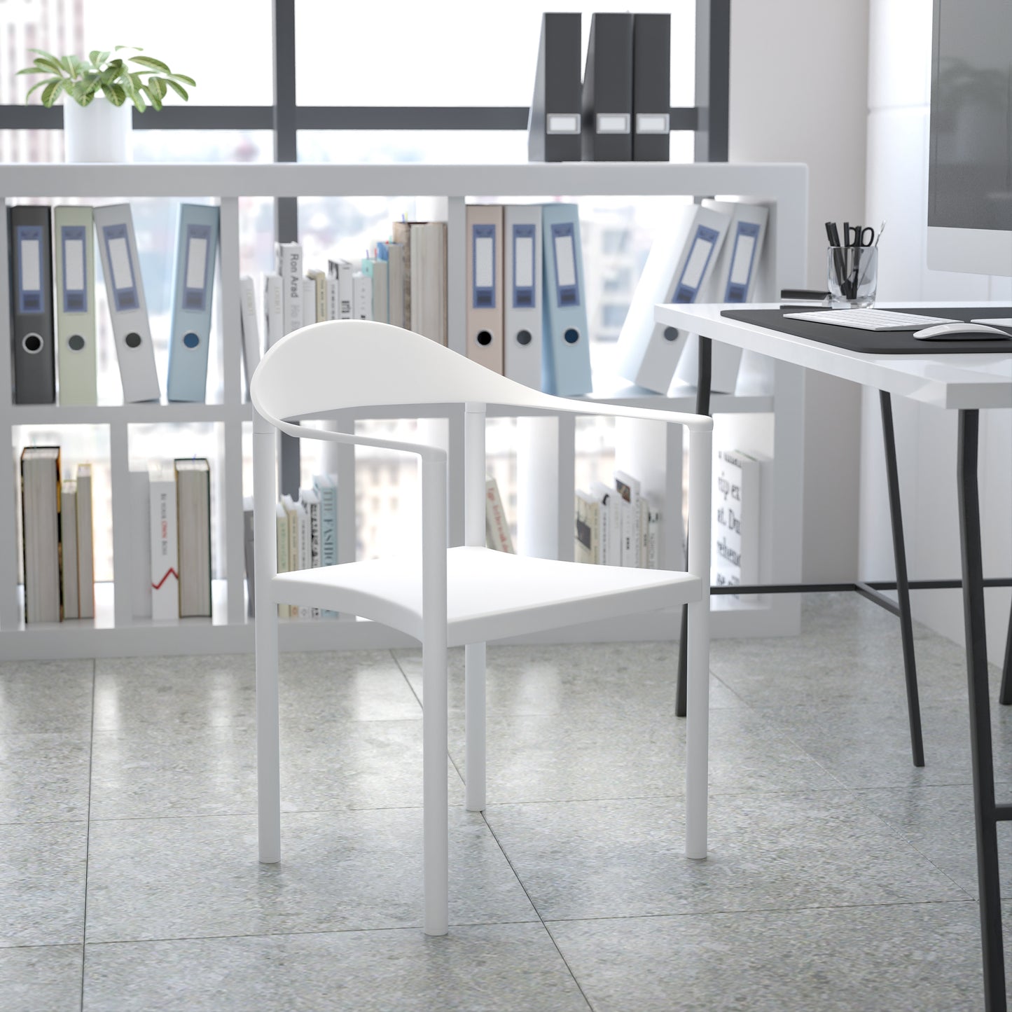 HERCULES Series 1000 lb. Capacity White Plastic Cafe Stack Chair White