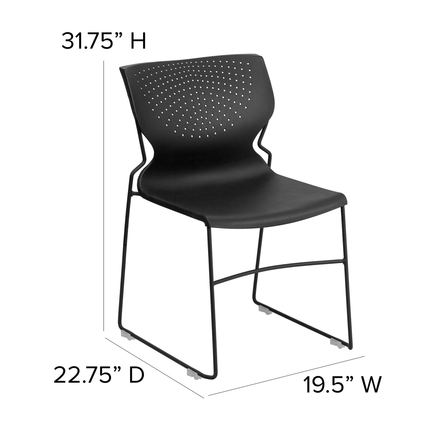 HERCULES Series 661 lb. Capacity Black Full Back Stack Chair with Black Powder Coated Frame Black RUT-438-BK-GG