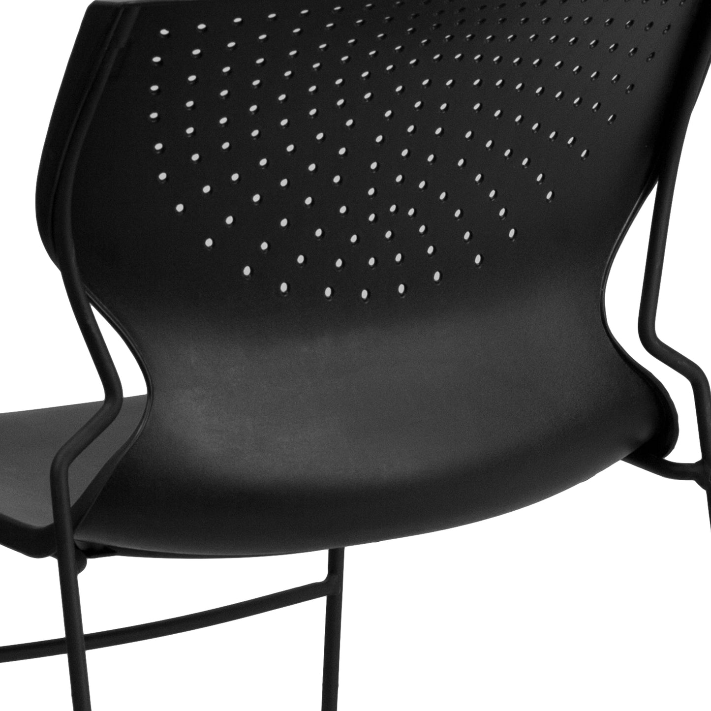HERCULES Series 661 lb. Capacity Black Full Back Stack Chair with Black Powder Coated Frame Black RUT-438-BK-GG