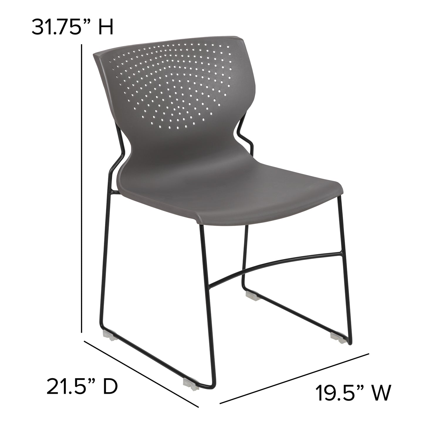 HERCULES Series 661 lb. Capacity Gray Full Back Stack Chair with Black Powder Coated Frame Gray