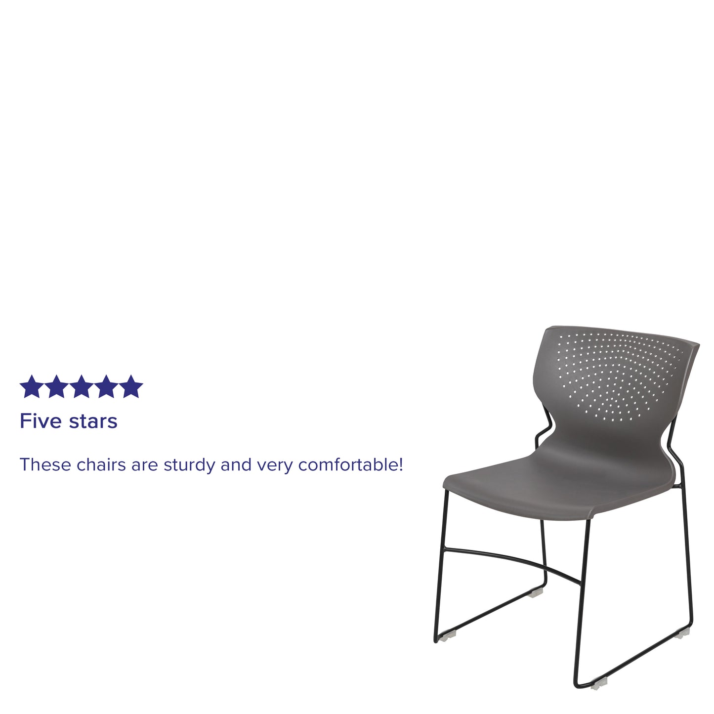 HERCULES Series 661 lb. Capacity Gray Full Back Stack Chair with Black Powder Coated Frame Gray