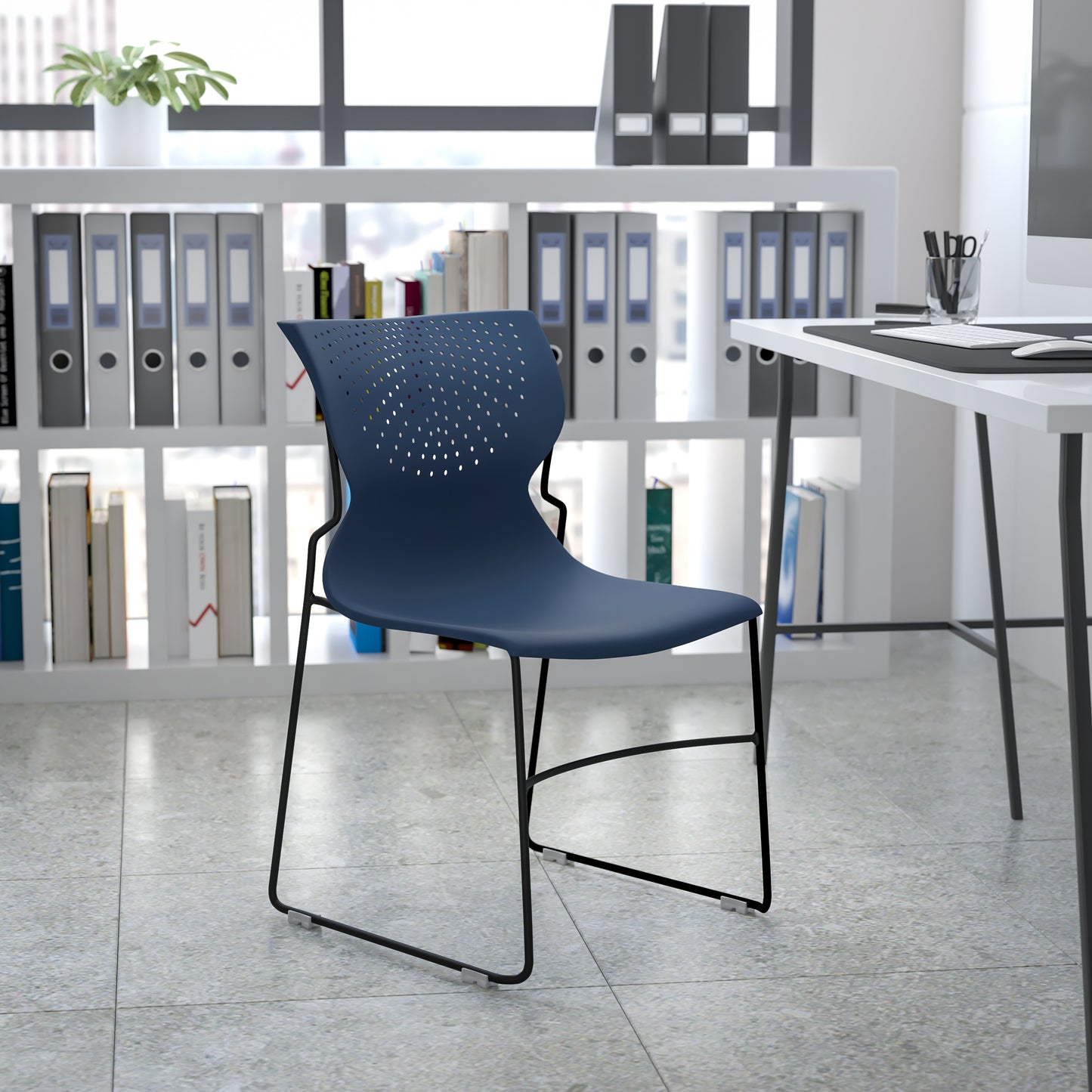 HERCULES Series 661 lb. Capacity Navy Full Back Stack Chair with Gray Powder Coated Frame Navy