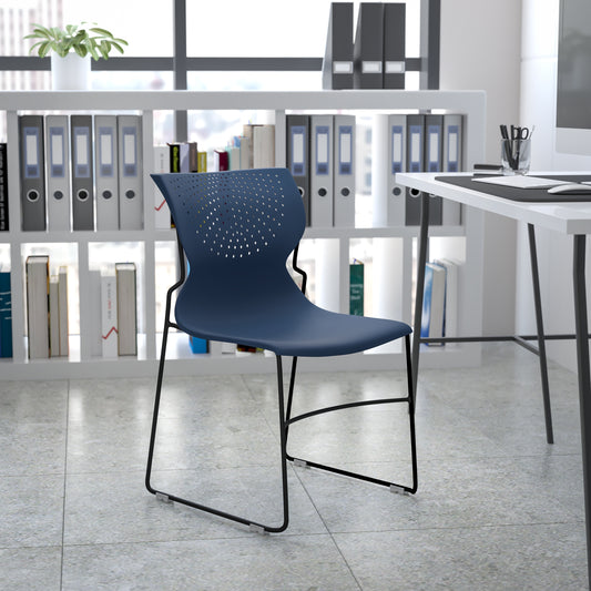 HERCULES Series 661 lb. Capacity Navy Full Back Stack Chair with Gray Powder Coated Frame Navy