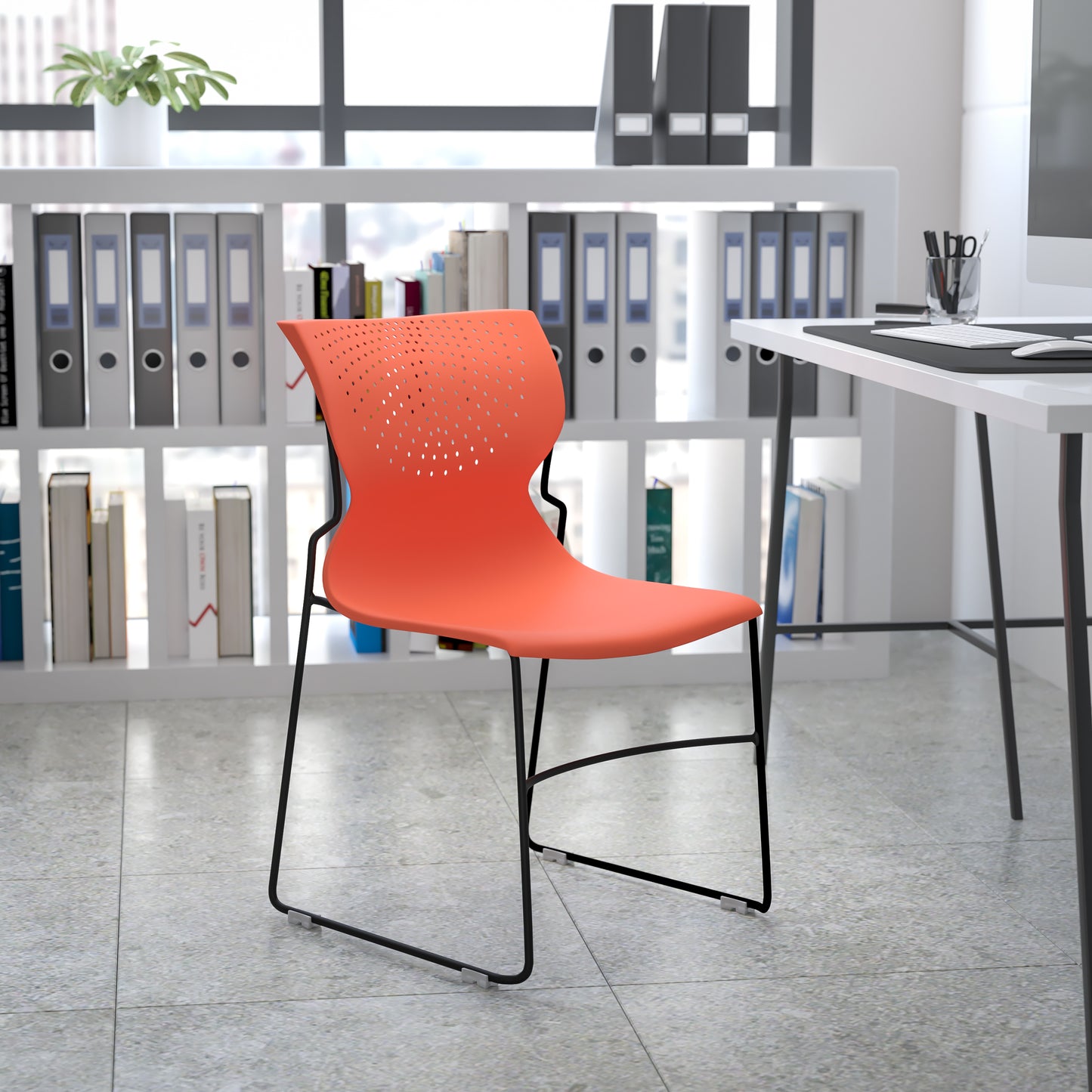 HERCULES Series 661 lb. Capacity Orange Full Back Stack Chair with Gray Powder Coated Frame Orange