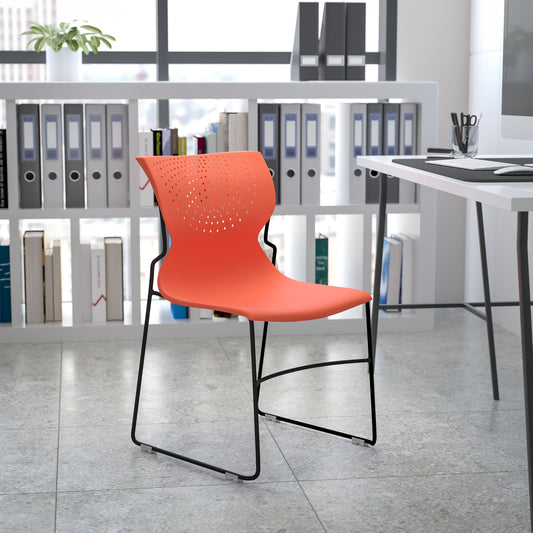 HERCULES Series 661 lb. Capacity Orange Full Back Stack Chair with Gray Powder Coated Frame Orange