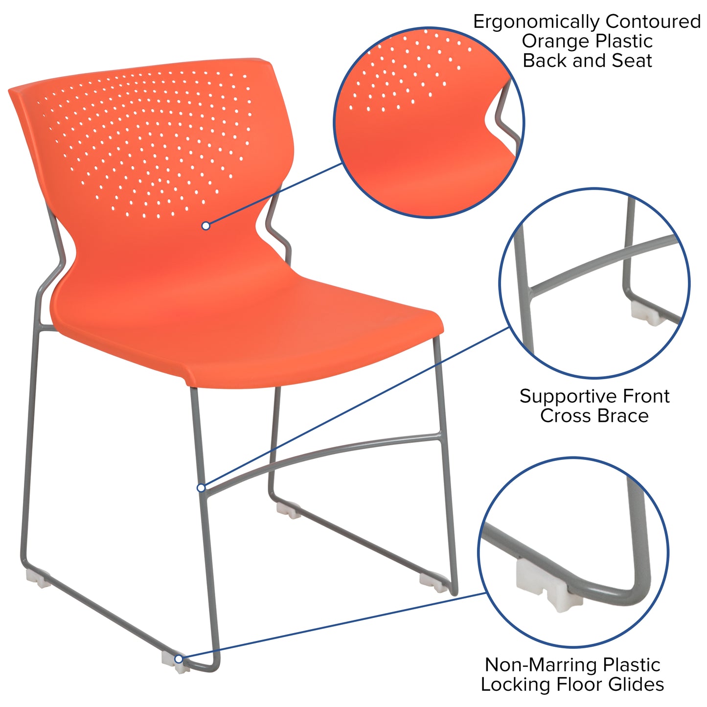 HERCULES Series 661 lb. Capacity Orange Full Back Stack Chair with Gray Powder Coated Frame Orange