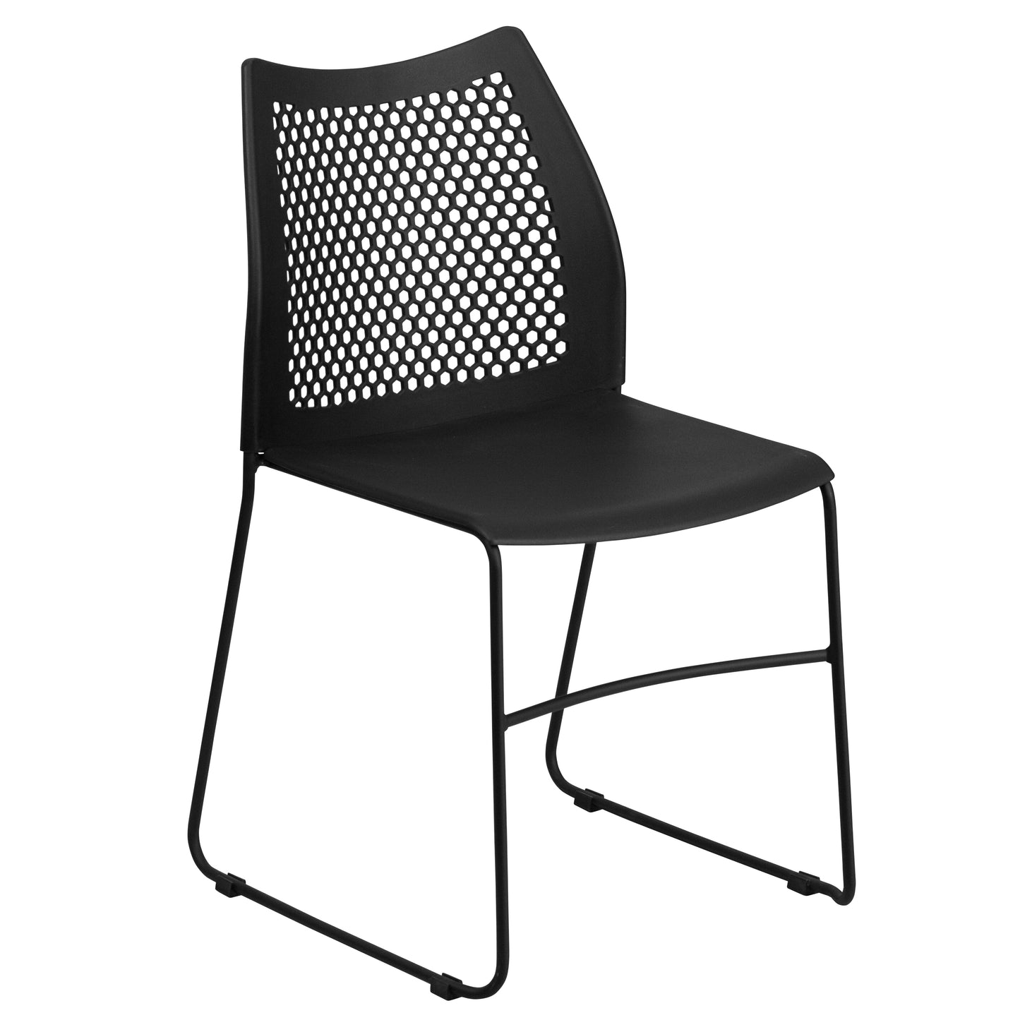 HERCULES Series 661 lb. Capacity Black Stack Chair with Air-Vent Back and Black Powder Coated Sled Base Black