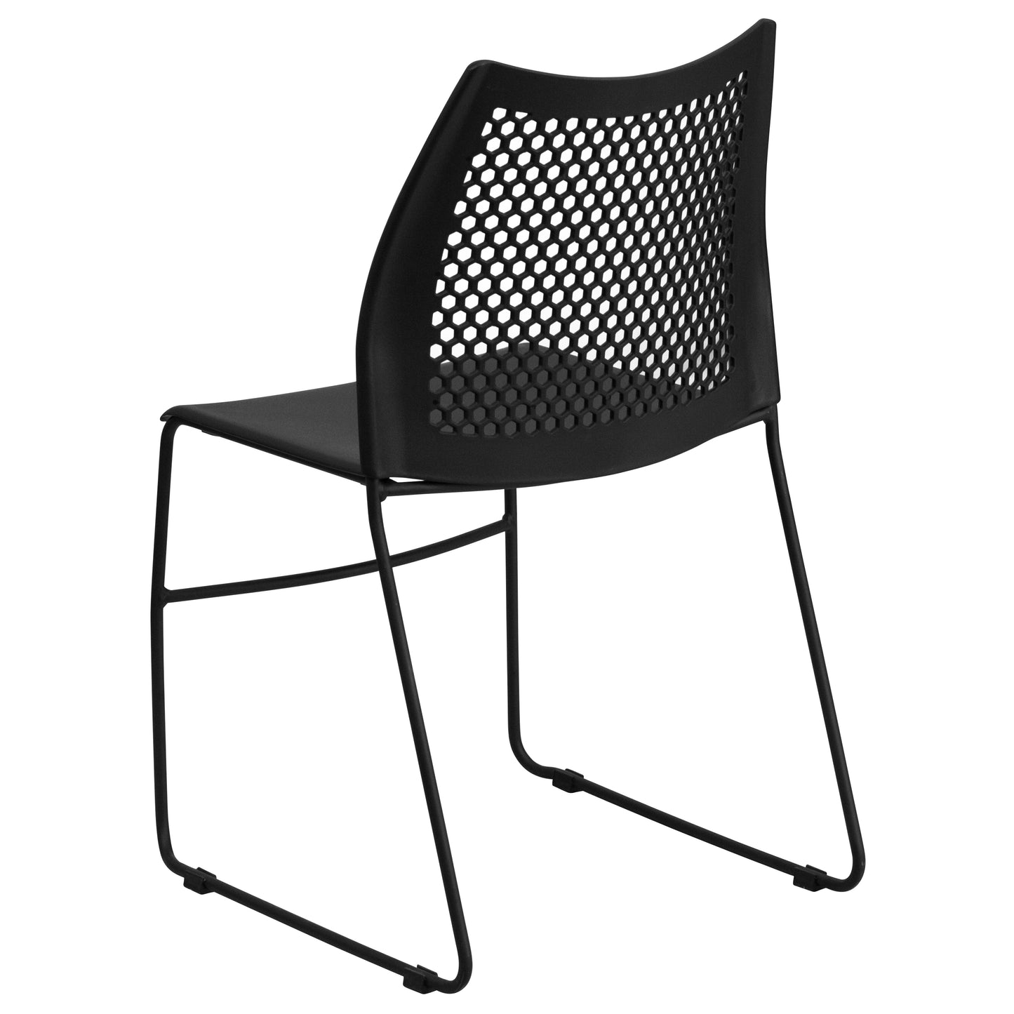 HERCULES Series 661 lb. Capacity Black Stack Chair with Air-Vent Back and Black Powder Coated Sled Base Black