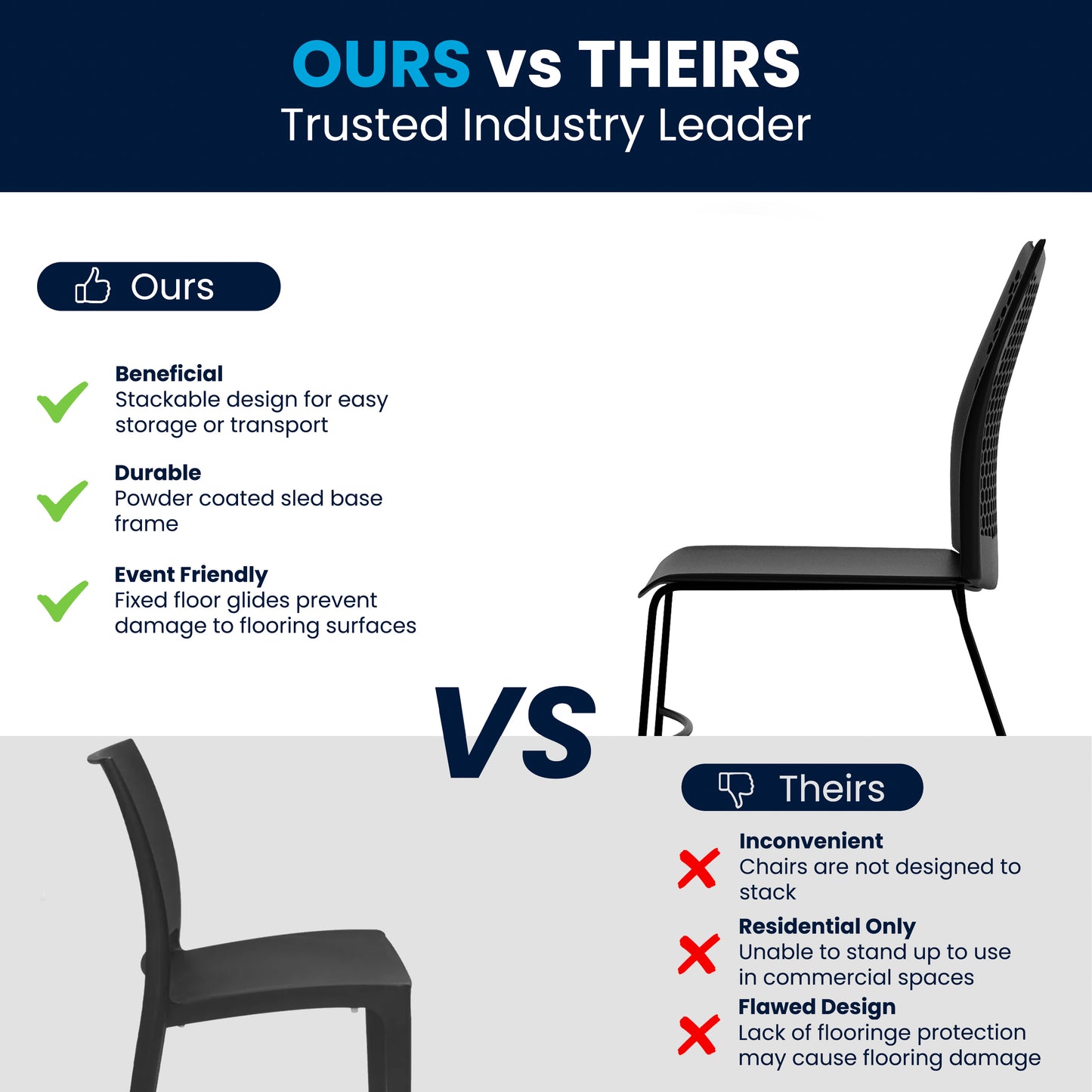 HERCULES Series 661 lb. Capacity Black Stack Chair with Air-Vent Back and Black Powder Coated Sled Base Black