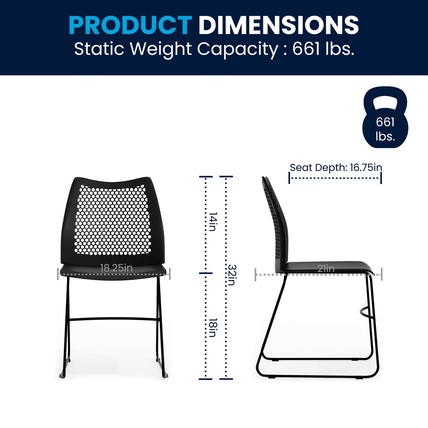 HERCULES Series 661 lb. Capacity Black Stack Chair with Air-Vent Back and Black Powder Coated Sled Base Black