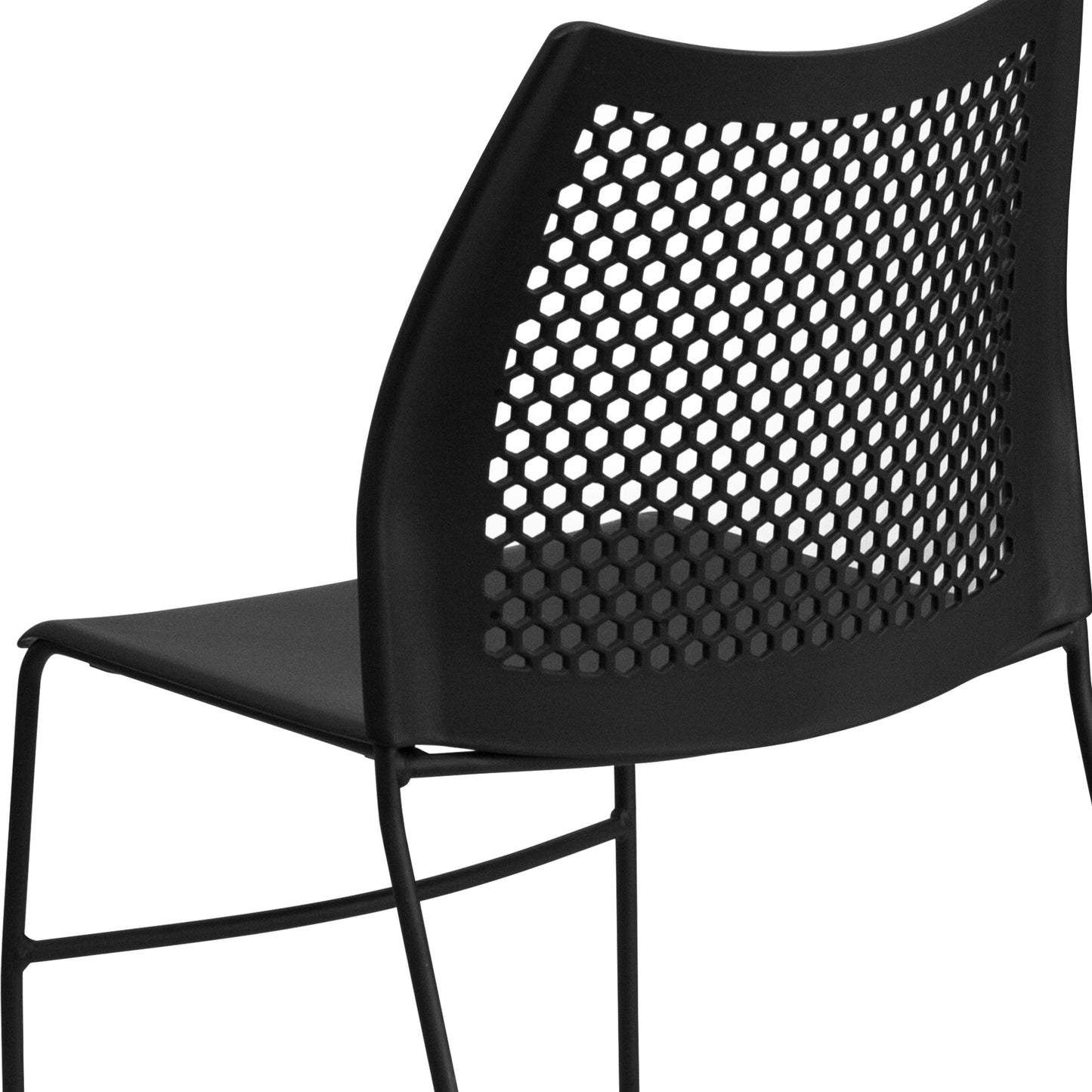 HERCULES Series 661 lb. Capacity Black Stack Chair with Air-Vent Back and Black Powder Coated Sled Base Black