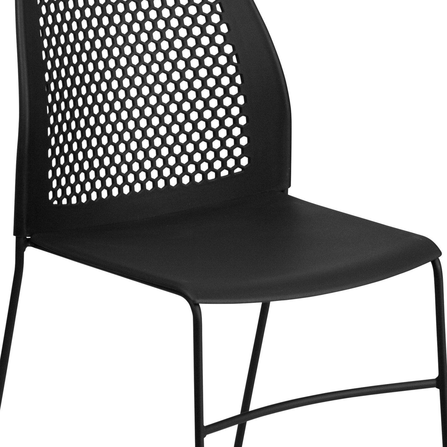 HERCULES Series 661 lb. Capacity Black Stack Chair with Air-Vent Back and Black Powder Coated Sled Base Black