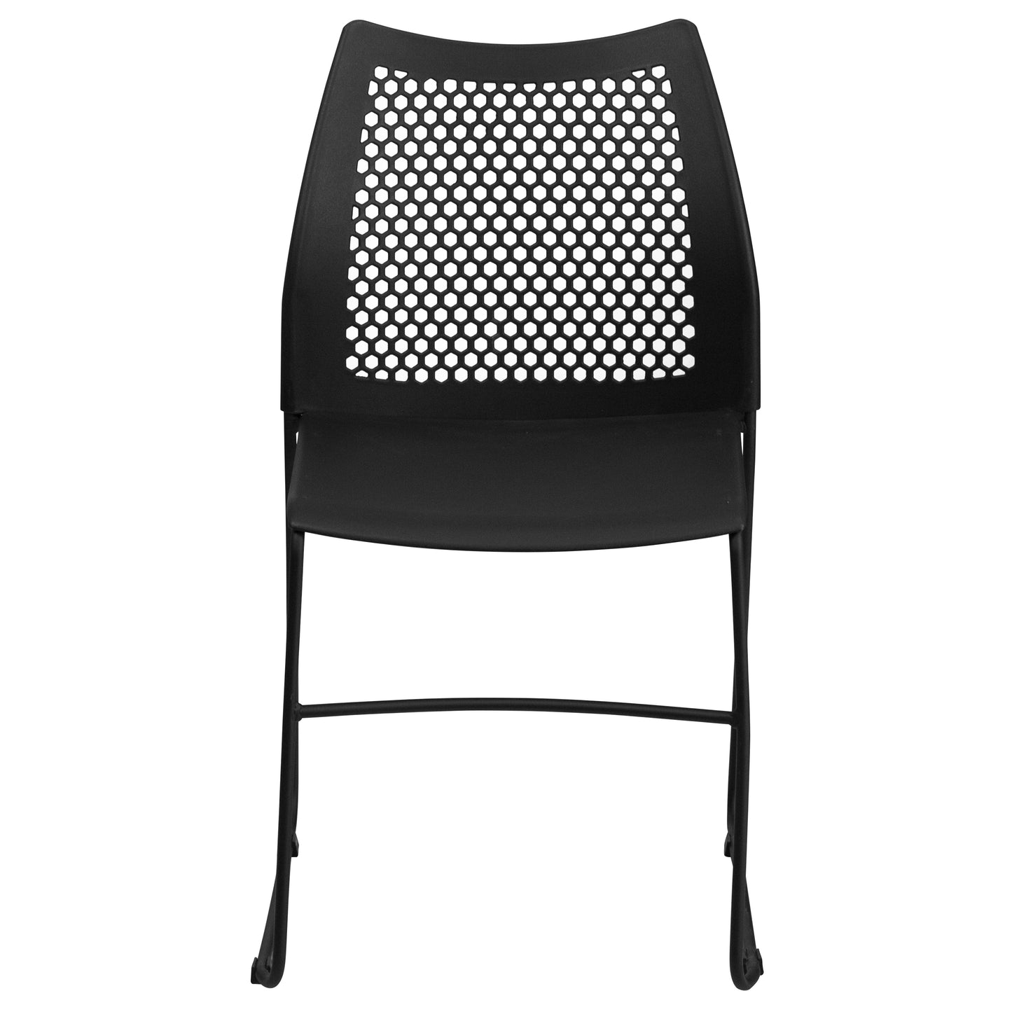 HERCULES Series 661 lb. Capacity Black Stack Chair with Air-Vent Back and Black Powder Coated Sled Base Black