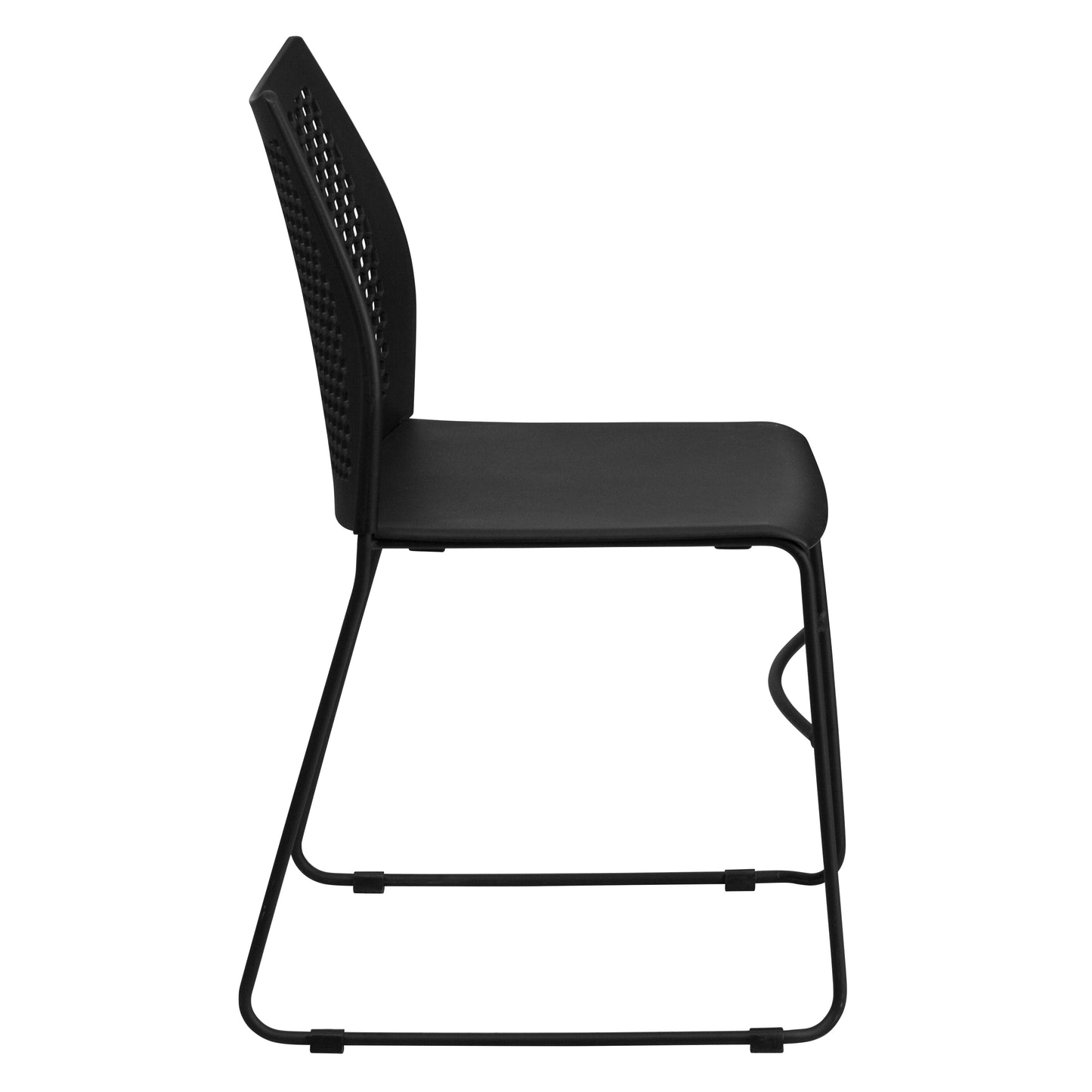 HERCULES Series 661 lb. Capacity Black Stack Chair with Air-Vent Back and Black Powder Coated Sled Base Black