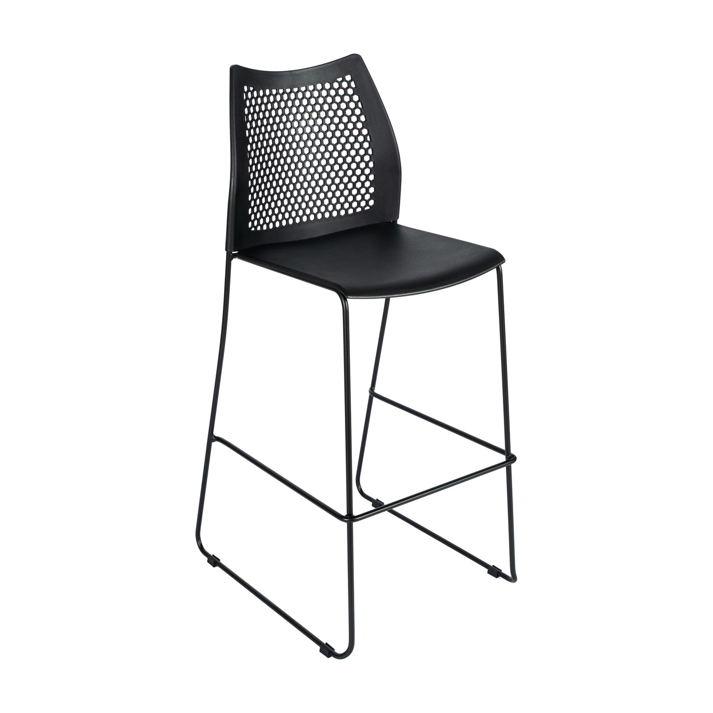 HERCULES Stack Bar Stool with Air-Vent Back and Powder Coated Sled Base Black Plastic/Black Frame
