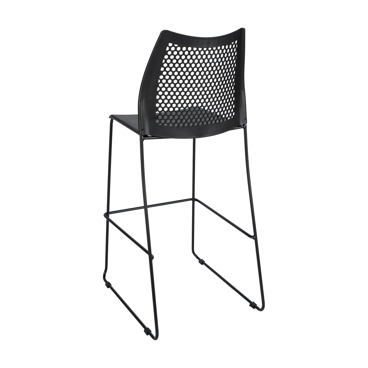 HERCULES Stack Bar Stool with Air-Vent Back and Powder Coated Sled Base Black Plastic/Black Frame