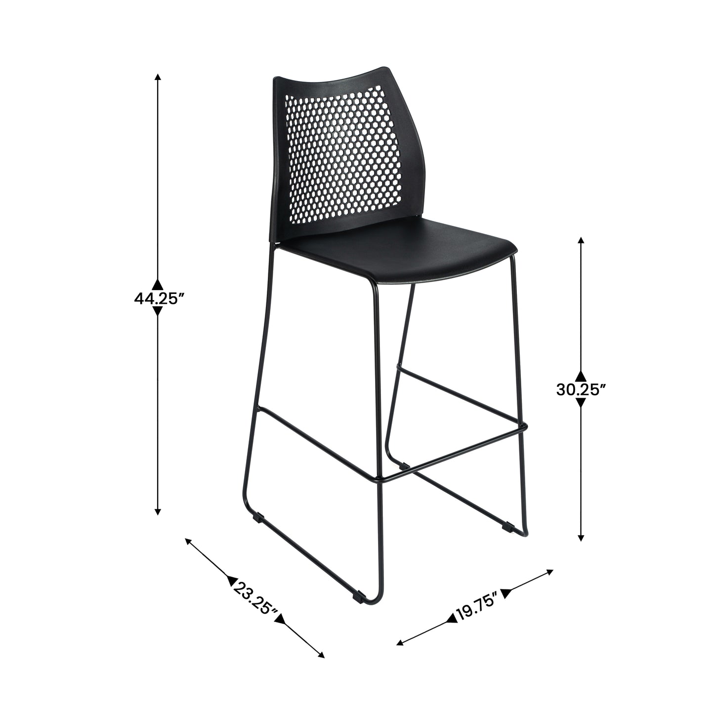 HERCULES Stack Bar Stool with Air-Vent Back and Powder Coated Sled Base Black Plastic/Black Frame