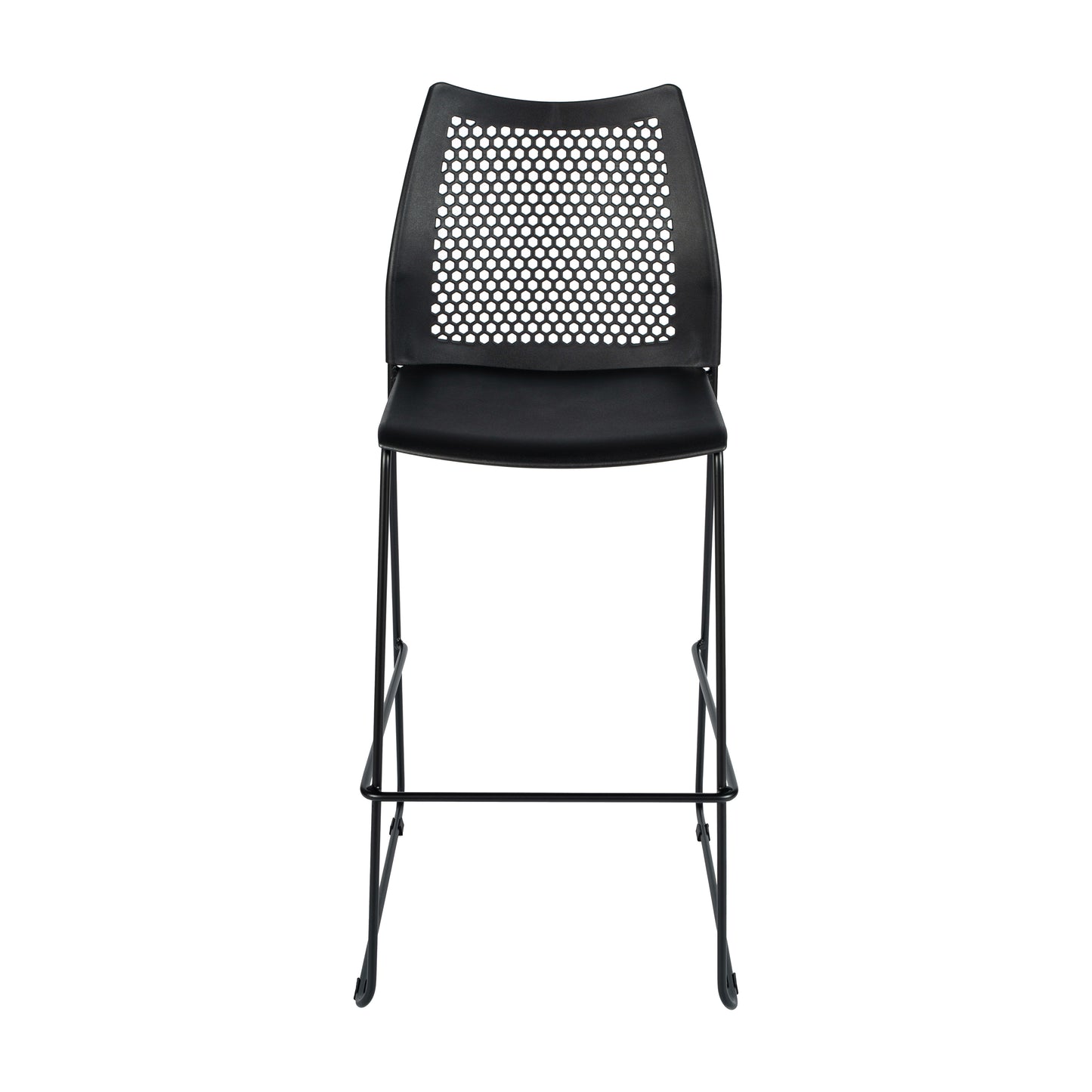 HERCULES Stack Bar Stool with Air-Vent Back and Powder Coated Sled Base Black Plastic/Black Frame