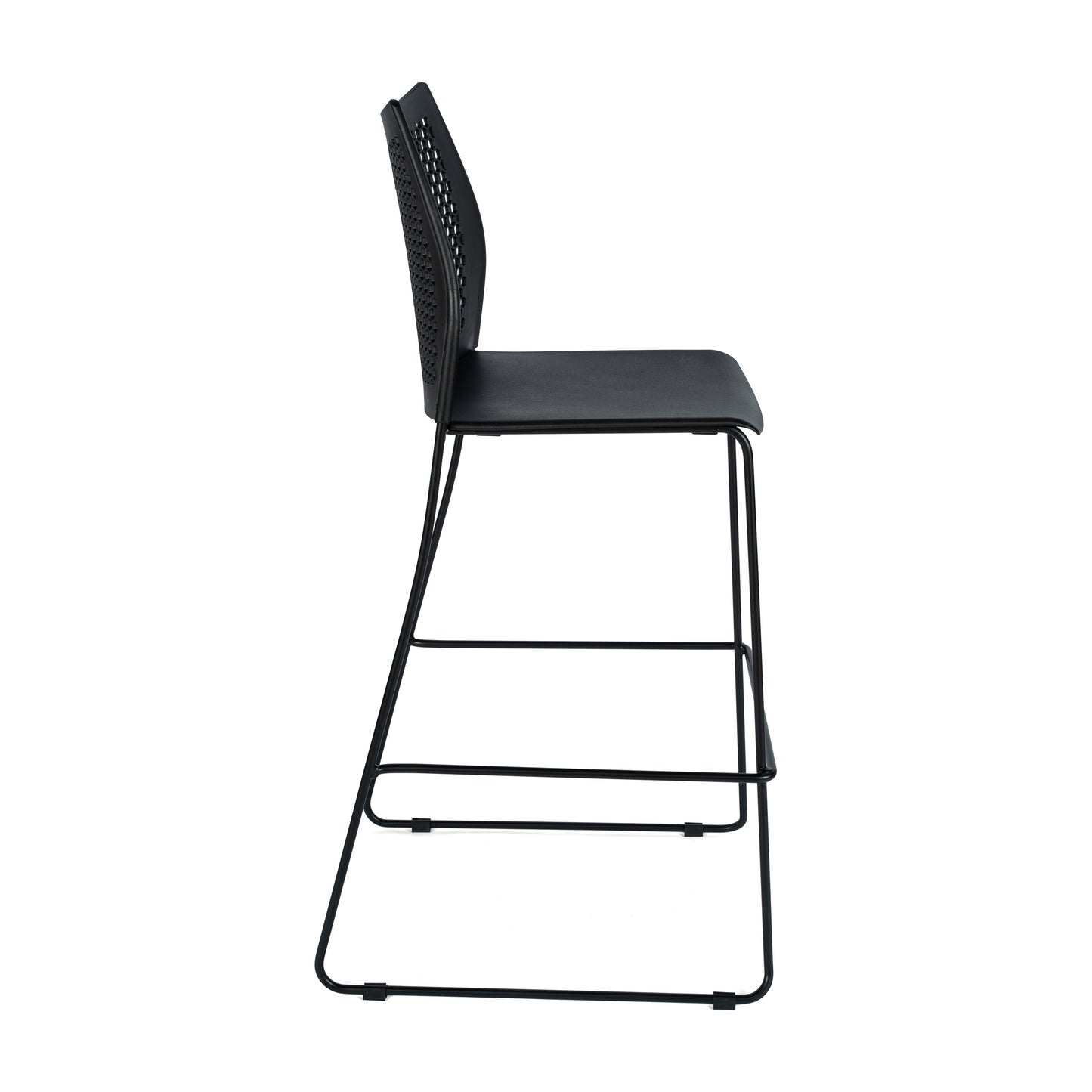 HERCULES Stack Bar Stool with Air-Vent Back and Powder Coated Sled Base Black Plastic/Black Frame
