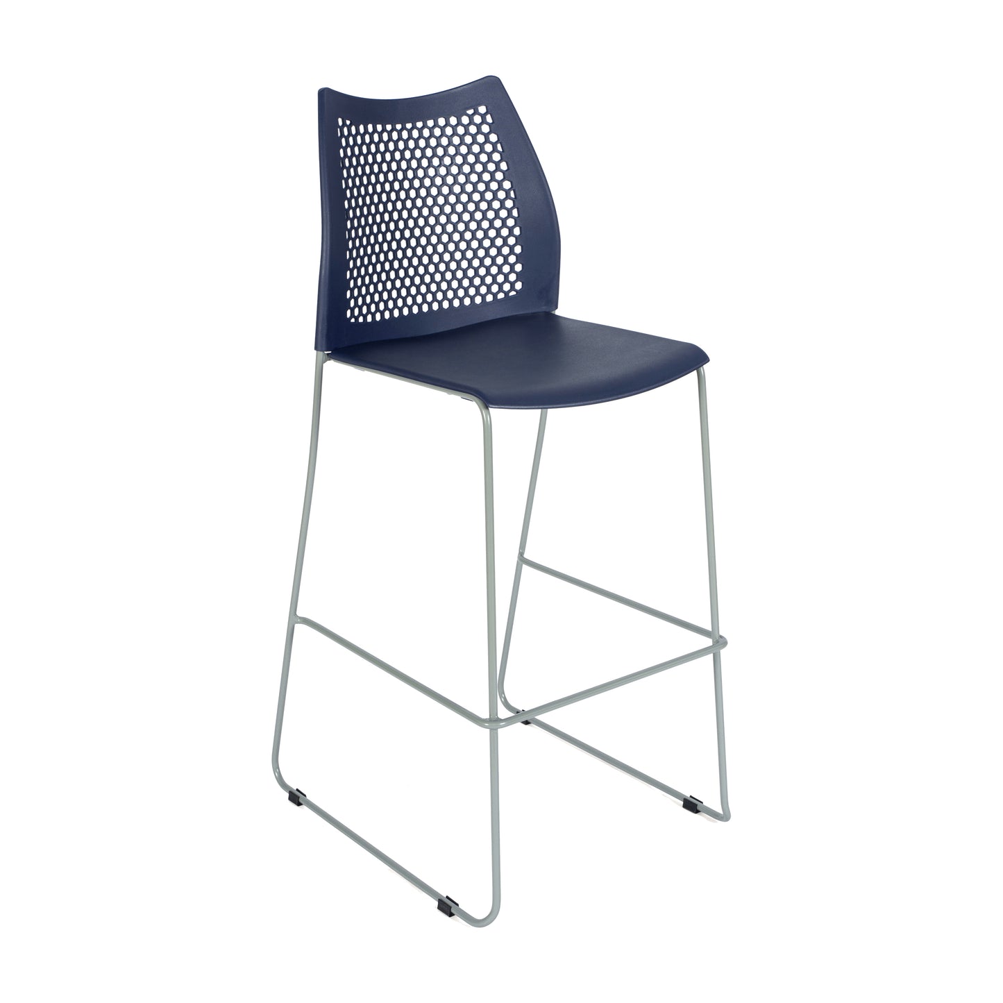 HERCULES Navy Stack Bar Stool with Air-Vent Back and Gray Powder Coated Sled Base Navy Plastic/Gray Frame RUT-498A-BS-NV-GG