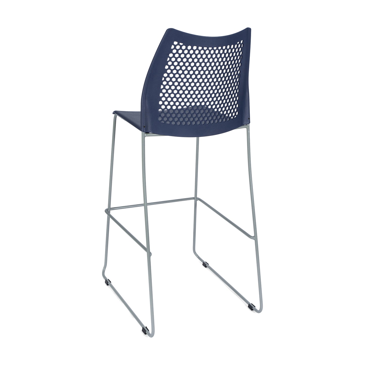 HERCULES Navy Stack Bar Stool with Air-Vent Back and Gray Powder Coated Sled Base Navy Plastic/Gray Frame RUT-498A-BS-NV-GG