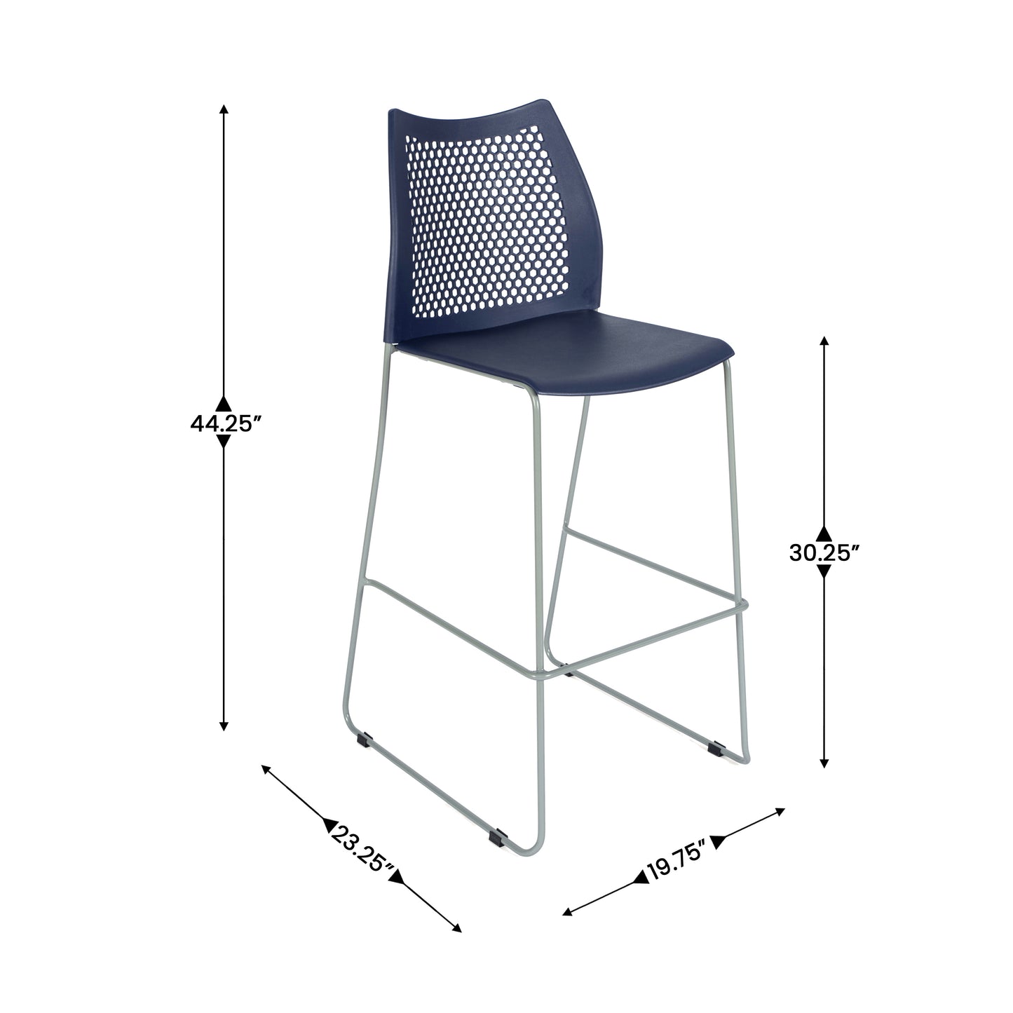 HERCULES Navy Stack Bar Stool with Air-Vent Back and Gray Powder Coated Sled Base Navy Plastic/Gray Frame RUT-498A-BS-NV-GG