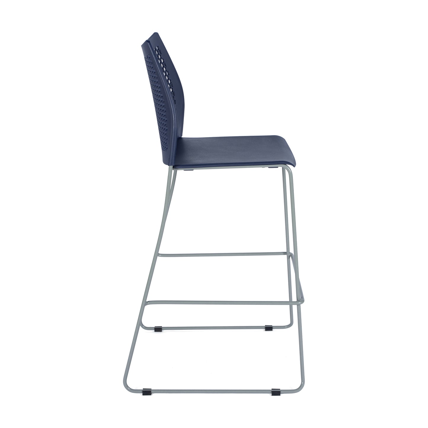 HERCULES Navy Stack Bar Stool with Air-Vent Back and Gray Powder Coated Sled Base Navy Plastic/Gray Frame RUT-498A-BS-NV-GG