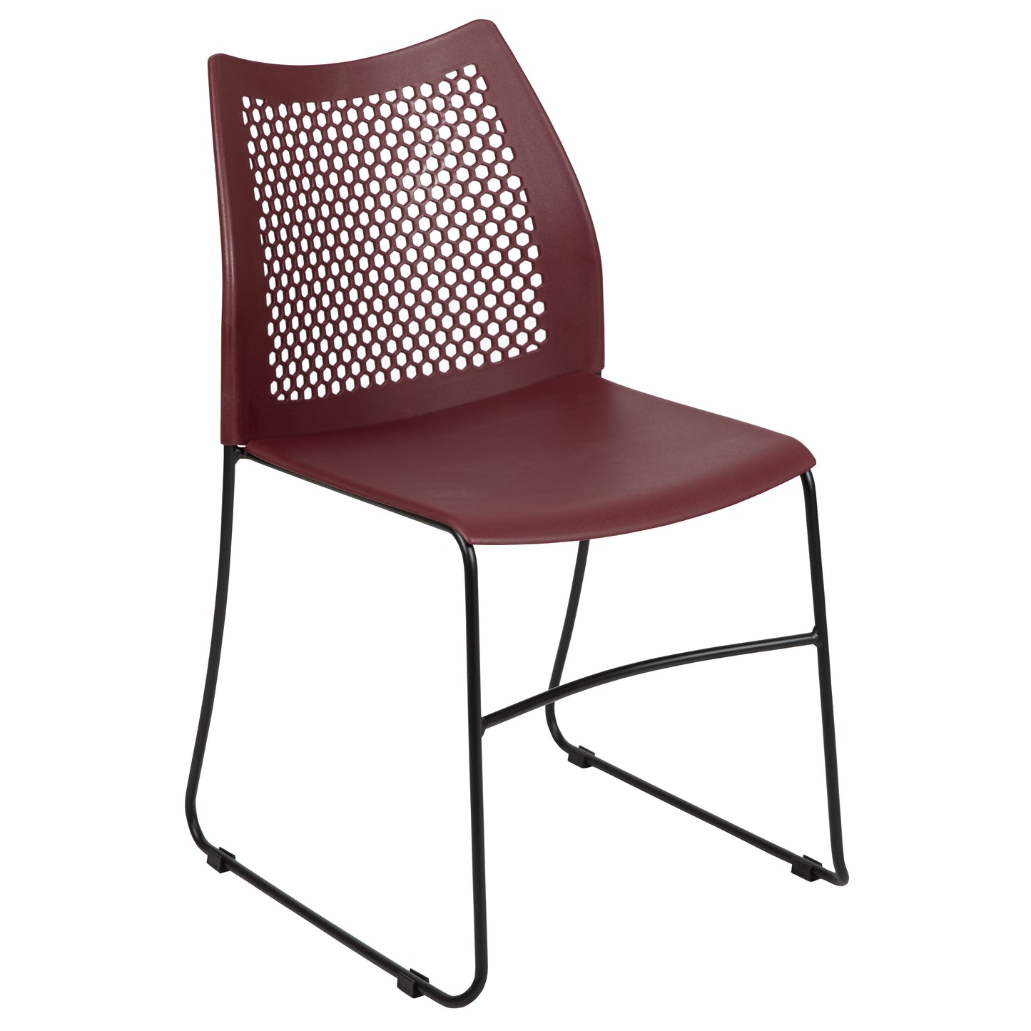 HERCULES Series 661 lb. Capacity Burgundy Stack Chair with Air-Vent Back and Black Powder Coated Sled Base Burgundy