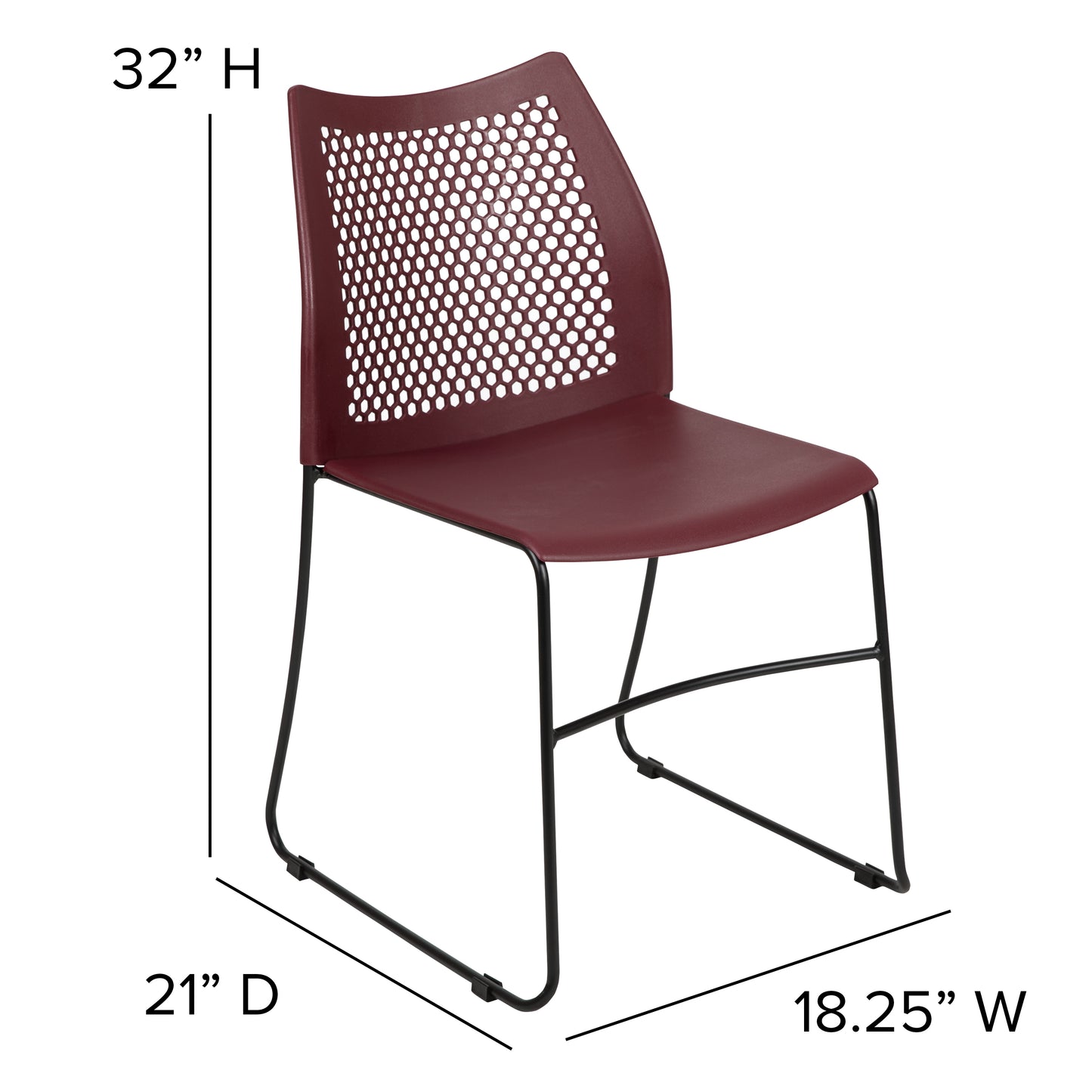 HERCULES Series 661 lb. Capacity Burgundy Stack Chair with Air-Vent Back and Black Powder Coated Sled Base Burgundy