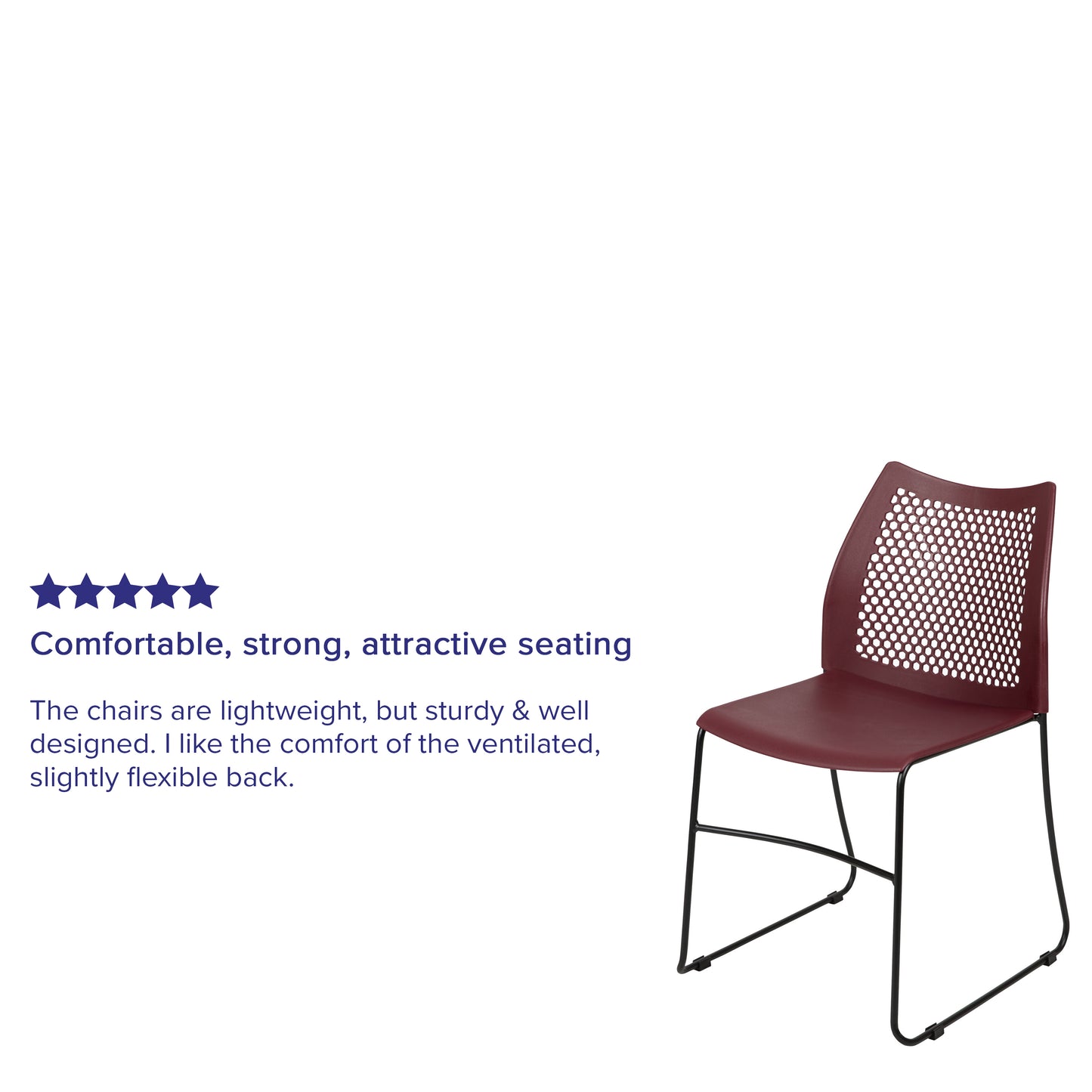 HERCULES Series 661 lb. Capacity Burgundy Stack Chair with Air-Vent Back and Black Powder Coated Sled Base Burgundy