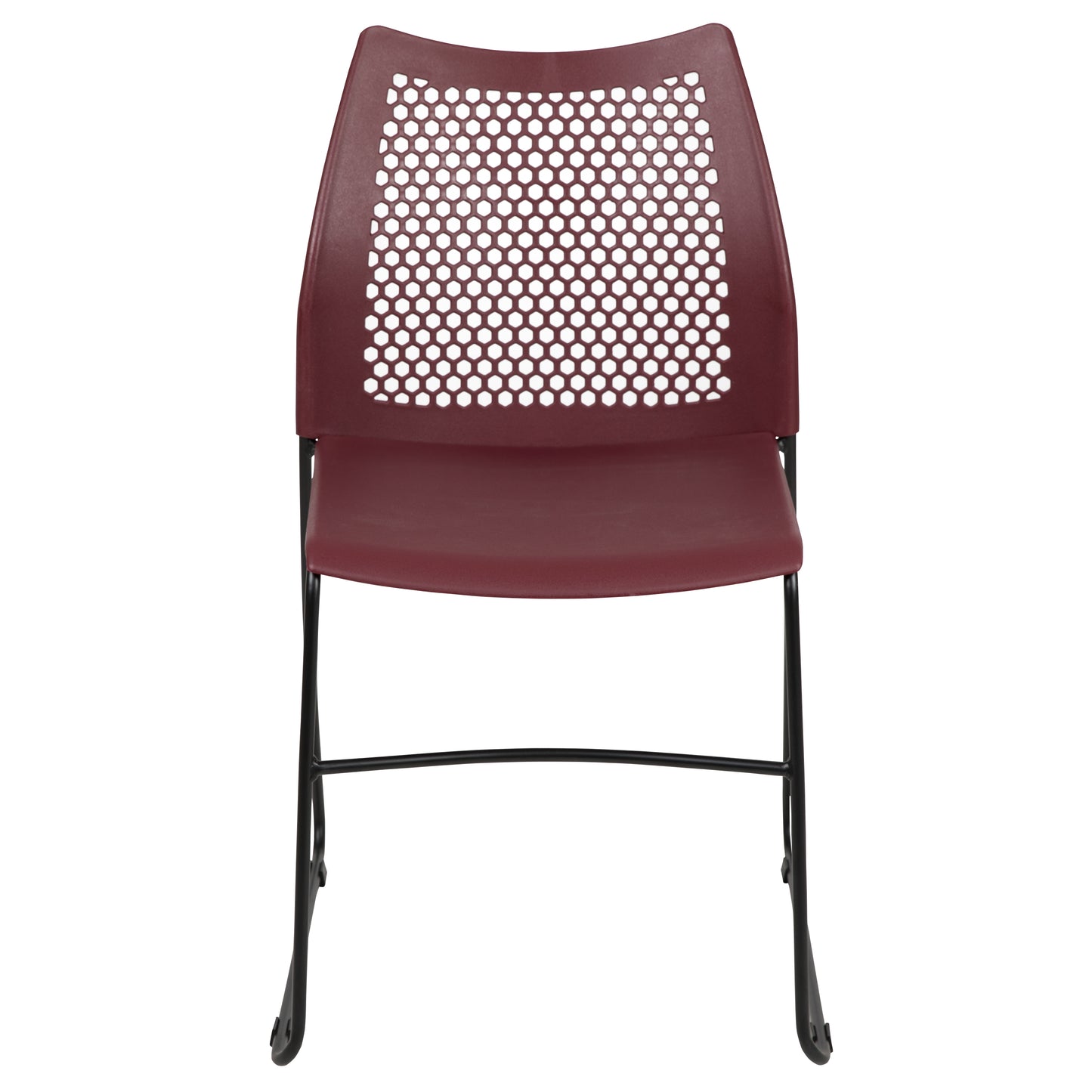 HERCULES Series 661 lb. Capacity Burgundy Stack Chair with Air-Vent Back and Black Powder Coated Sled Base Burgundy