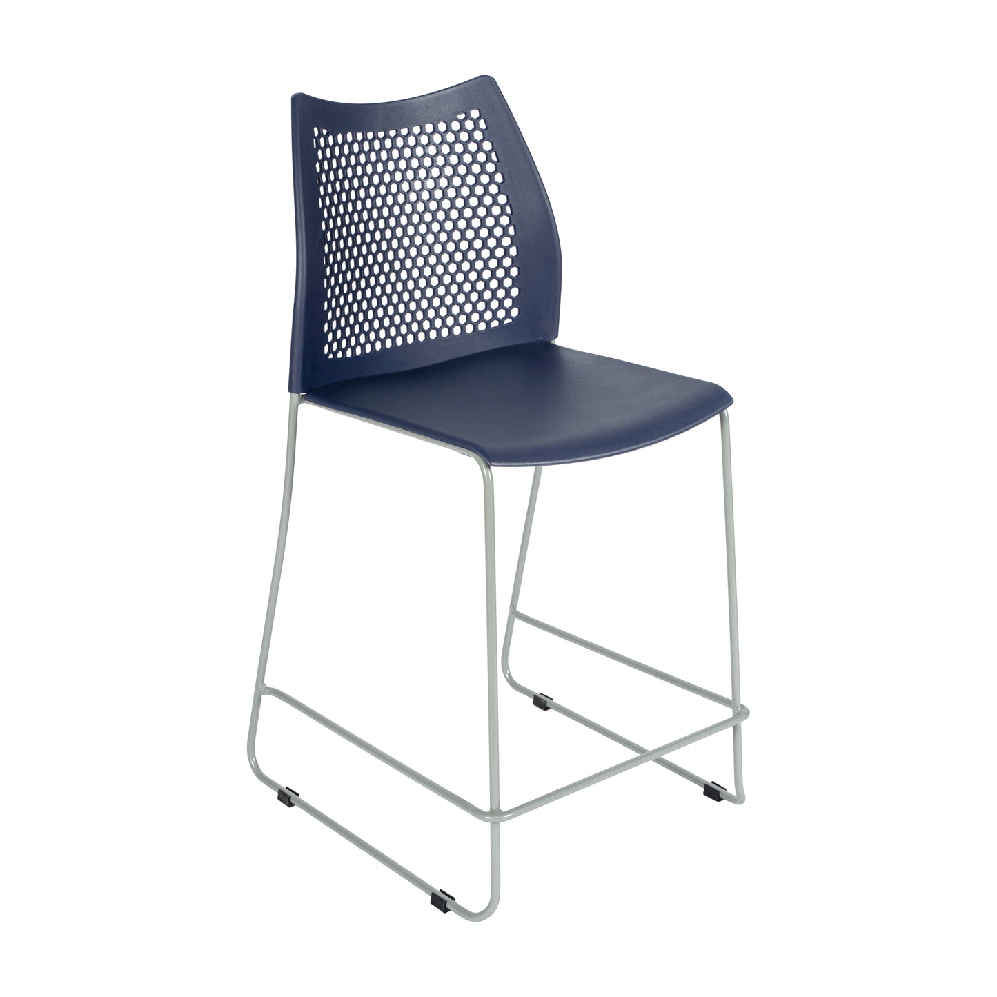 HERCULES Navy Stack Counter Stool with Air-Vent Back and Gray Powder Coated Sled Base Navy Plastic/Gray Frame