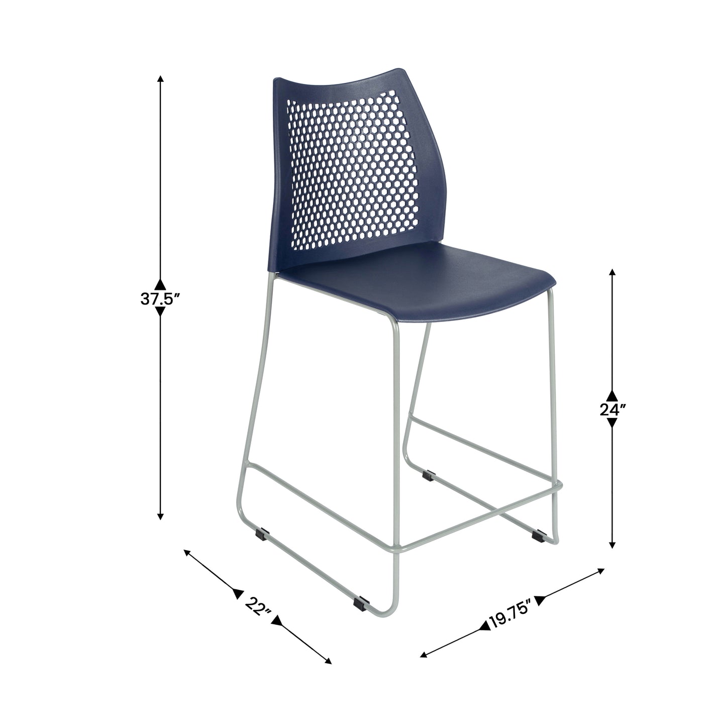 HERCULES Navy Stack Counter Stool with Air-Vent Back and Gray Powder Coated Sled Base Navy Plastic/Gray Frame
