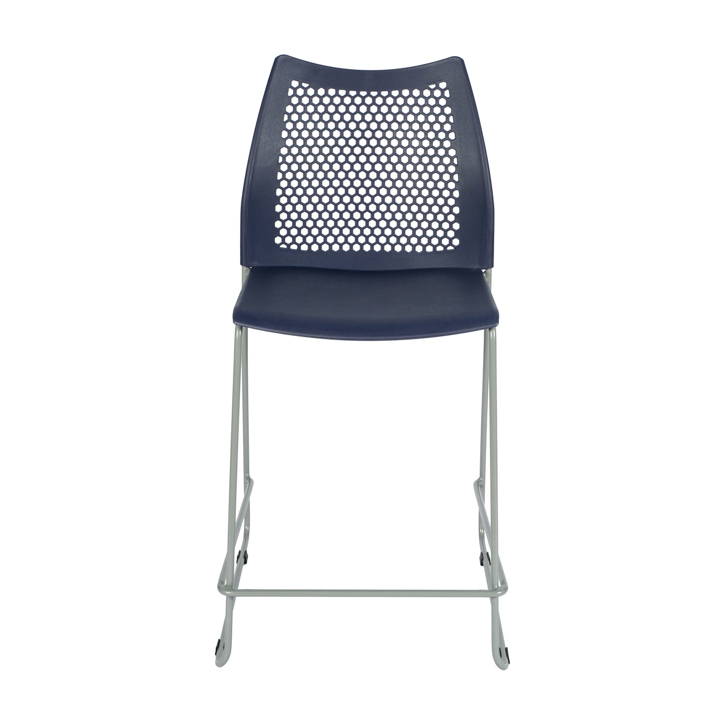 HERCULES Navy Stack Counter Stool with Air-Vent Back and Gray Powder Coated Sled Base Navy Plastic/Gray Frame