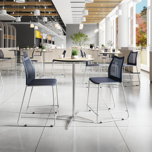 HERCULES Navy Stack Counter Stool with Air-Vent Back and Gray Powder Coated Sled Base Navy Plastic/Gray Frame