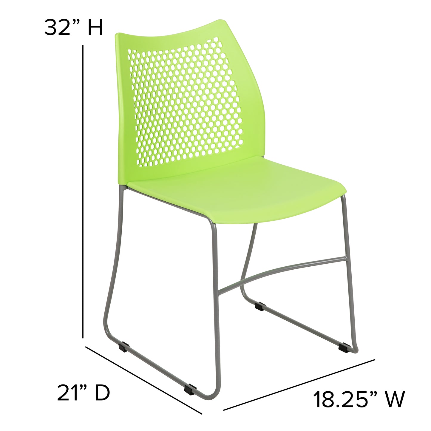HERCULES Series 661 lb. Capacity Green Stack Chair with Air-Vent Back and Gray Powder Coated Sled Base Green