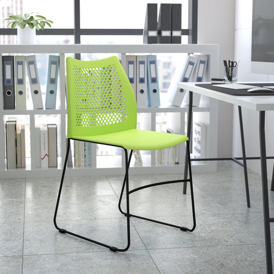 HERCULES Series 661 lb. Capacity Green Stack Chair with Air-Vent Back and Gray Powder Coated Sled Base Green