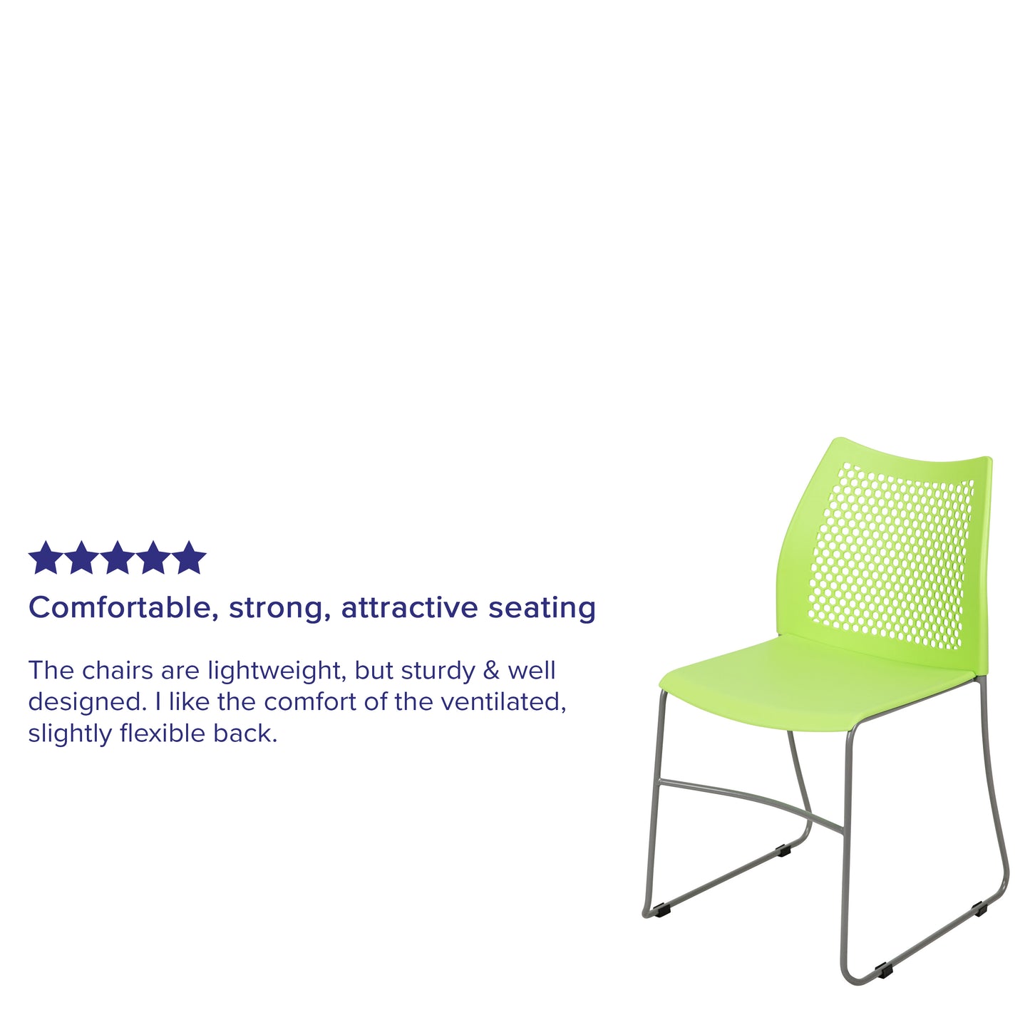 HERCULES Series 661 lb. Capacity Green Stack Chair with Air-Vent Back and Gray Powder Coated Sled Base Green