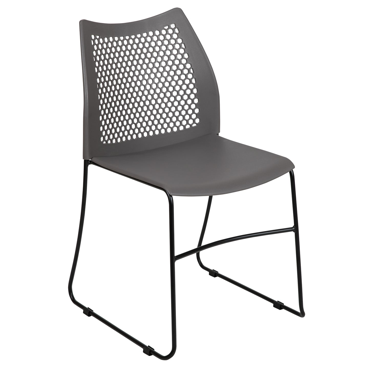 HERCULES Series 661 lb. Capacity Gray Stack Chair with Air-Vent Back and Black Powder Coated Sled Base Gray