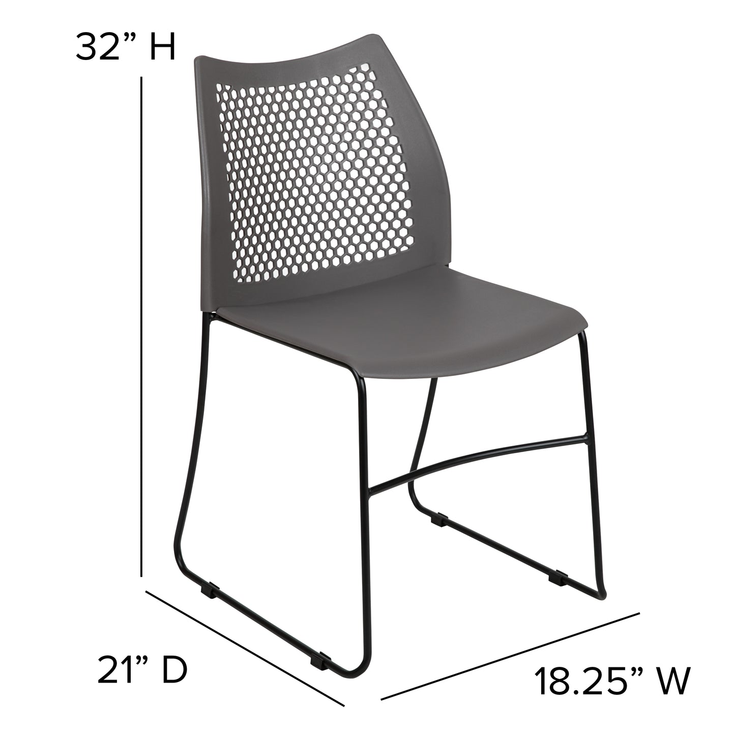 HERCULES Series 661 lb. Capacity Gray Stack Chair with Air-Vent Back and Black Powder Coated Sled Base Gray