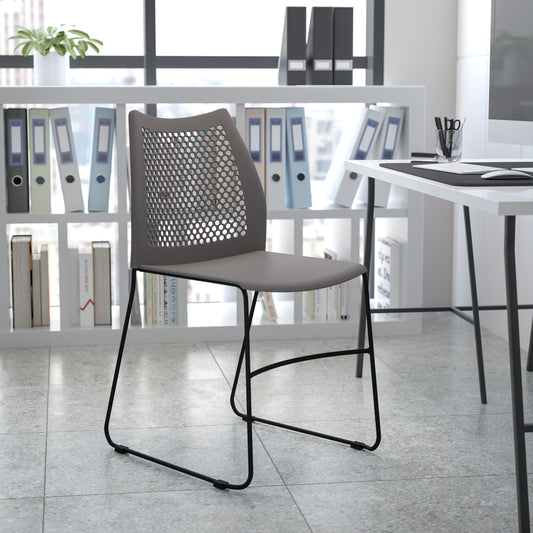 HERCULES Series 661 lb. Capacity Gray Stack Chair with Air-Vent Back and Black Powder Coated Sled Base Gray