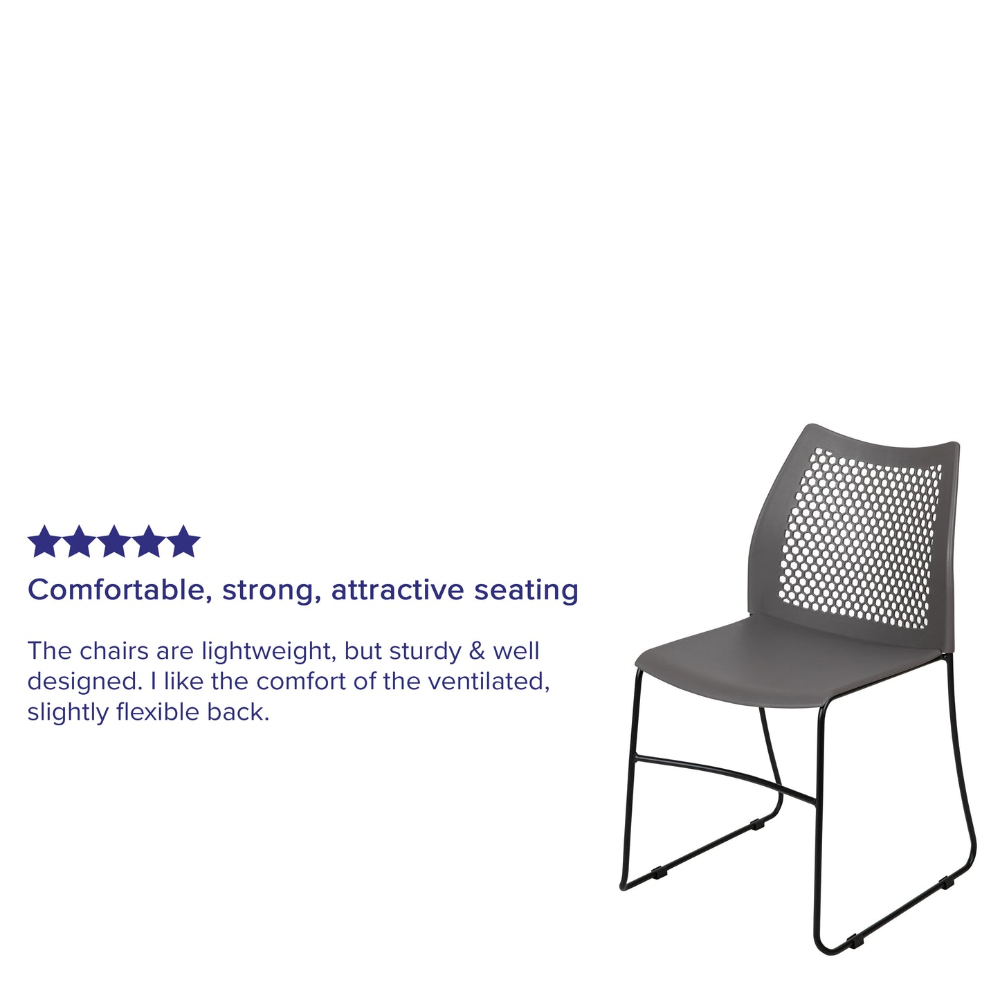 HERCULES Series 661 lb. Capacity Gray Stack Chair with Air-Vent Back and Black Powder Coated Sled Base Gray