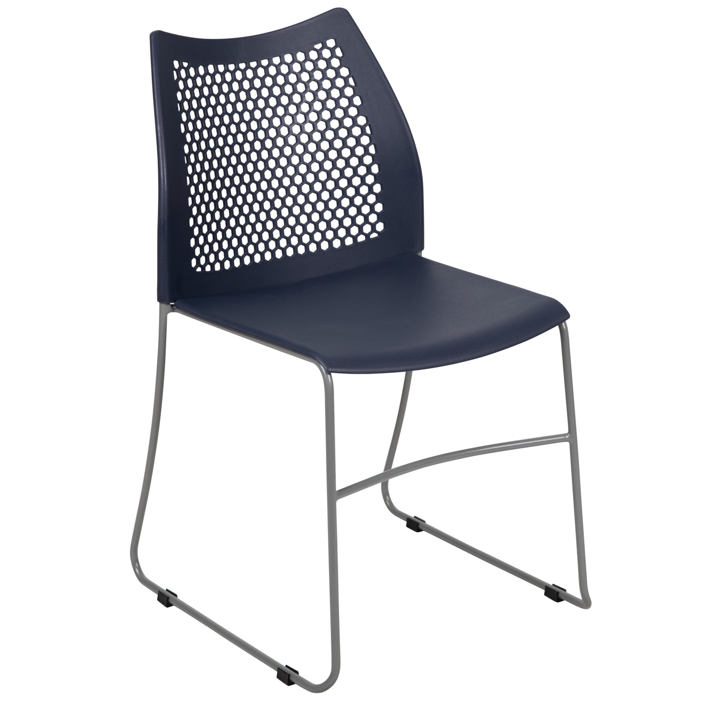 HERCULES Series 661 lb. Capacity Navy Stack Chair with Air-Vent Back and Gray Powder Coated Sled Base Navy