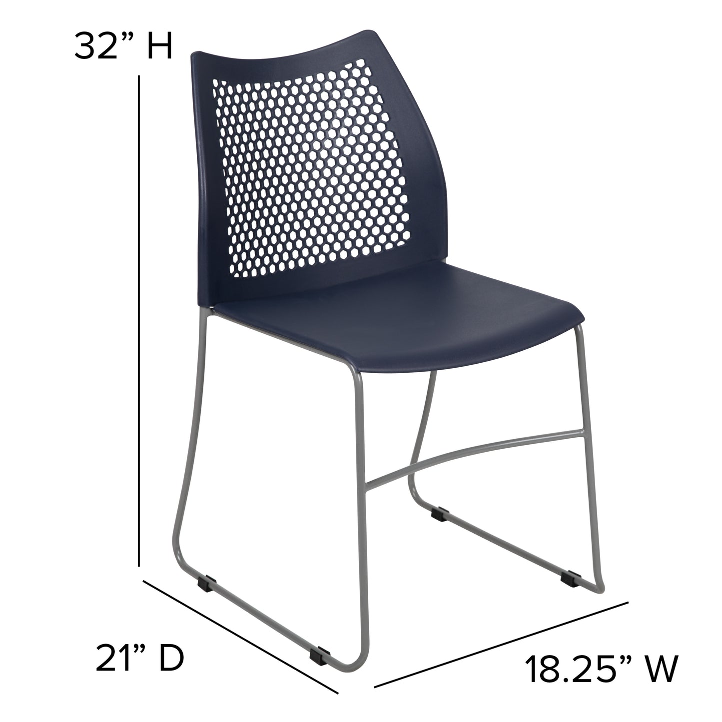HERCULES Series 661 lb. Capacity Navy Stack Chair with Air-Vent Back and Gray Powder Coated Sled Base Navy