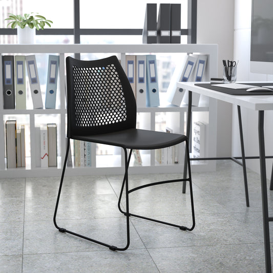 HERCULES Series 661 lb. Capacity Navy Stack Chair with Air-Vent Back and Gray Powder Coated Sled Base Navy