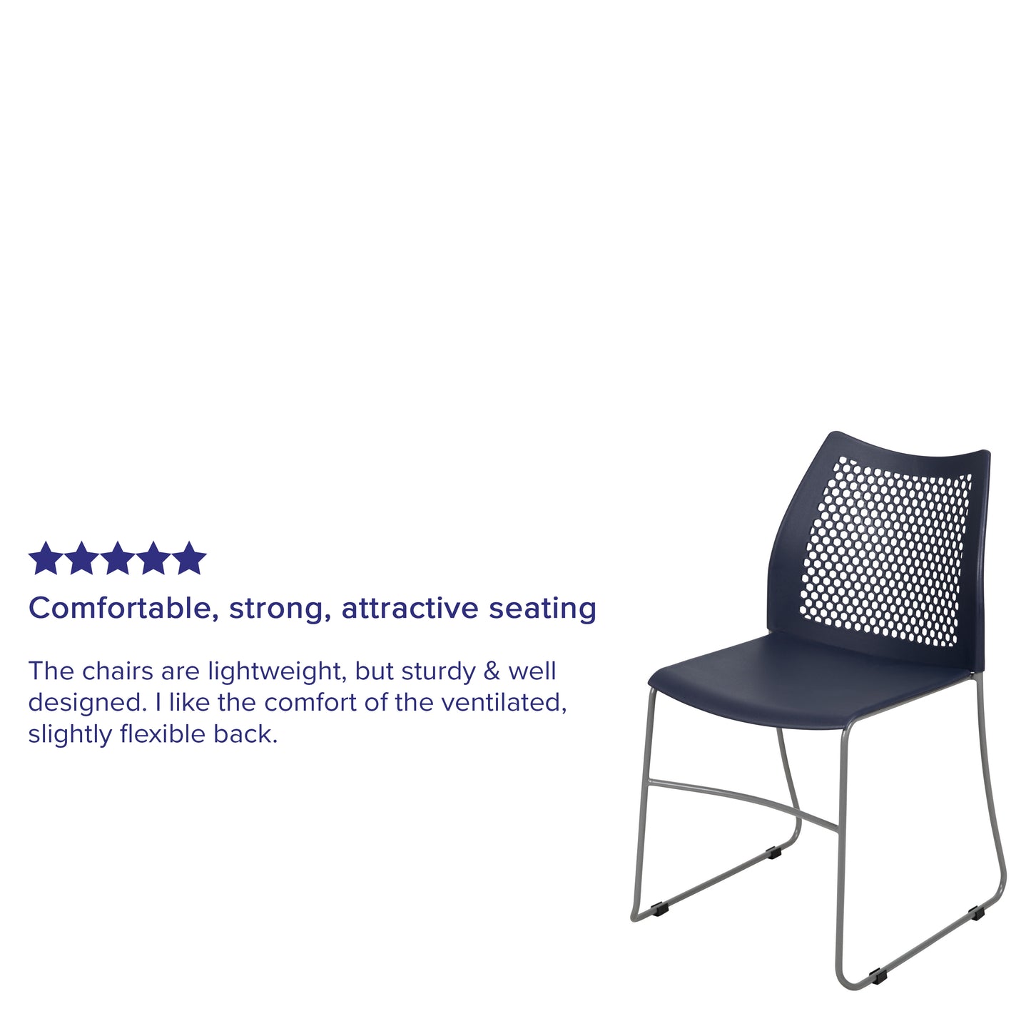 HERCULES Series 661 lb. Capacity Navy Stack Chair with Air-Vent Back and Gray Powder Coated Sled Base Navy