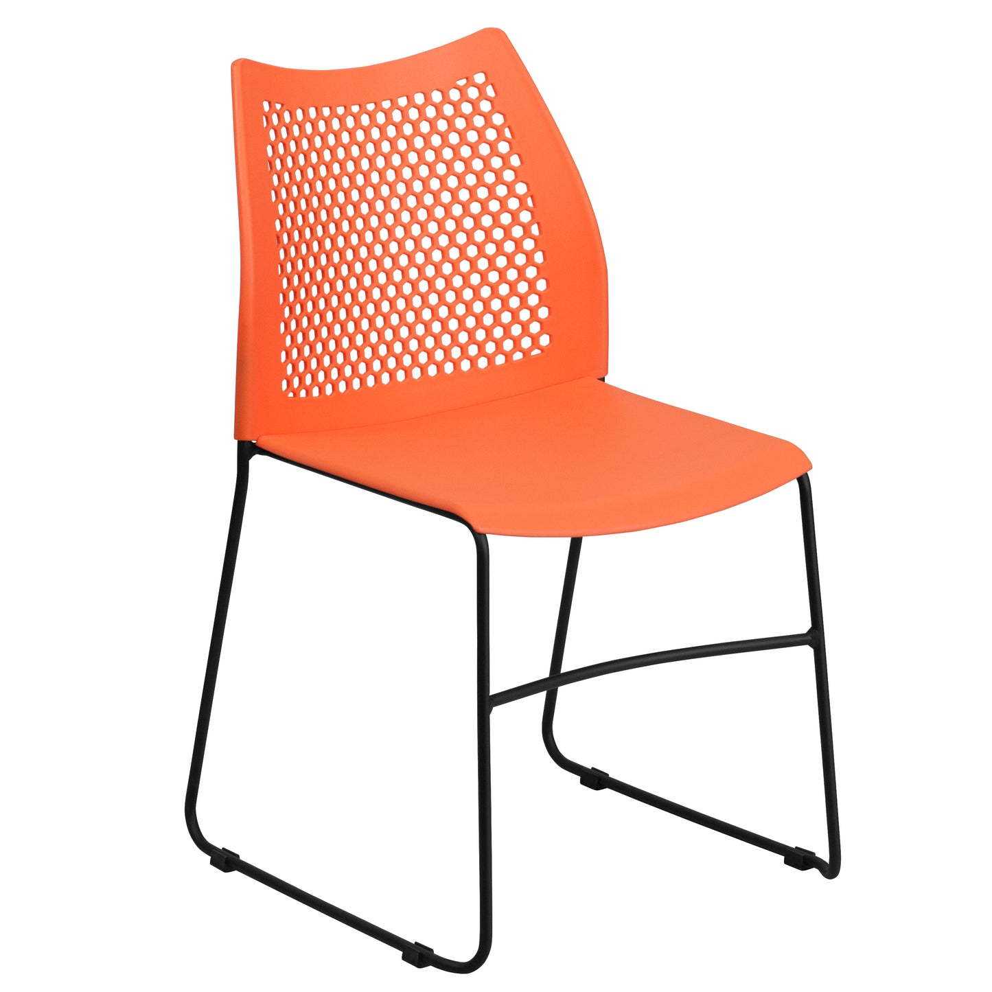 HERCULES Series 661 lb. Capacity Orange Stack Chair with Air-Vent Back and Black Powder Coated Sled Base Orange