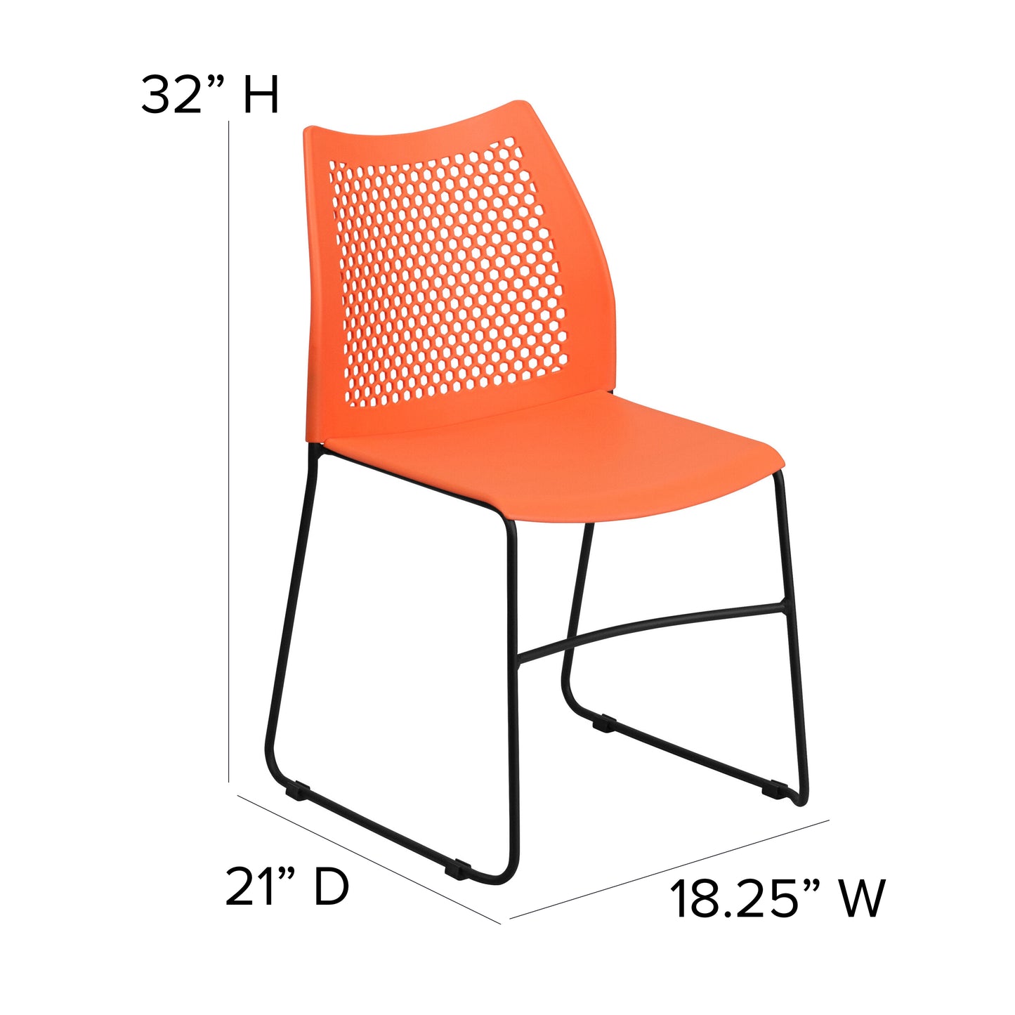 HERCULES Series 661 lb. Capacity Orange Stack Chair with Air-Vent Back and Black Powder Coated Sled Base Orange