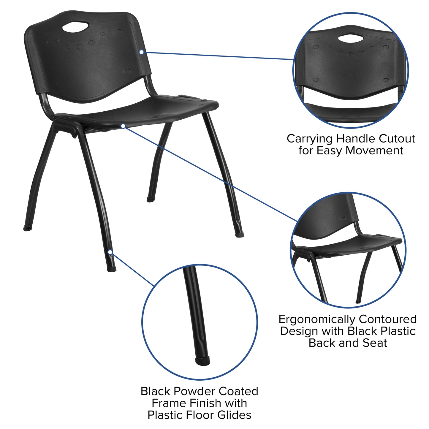 HERCULES Series 880 lb. Capacity Black Plastic Stack Chair Black RUT-D01-BK-GG